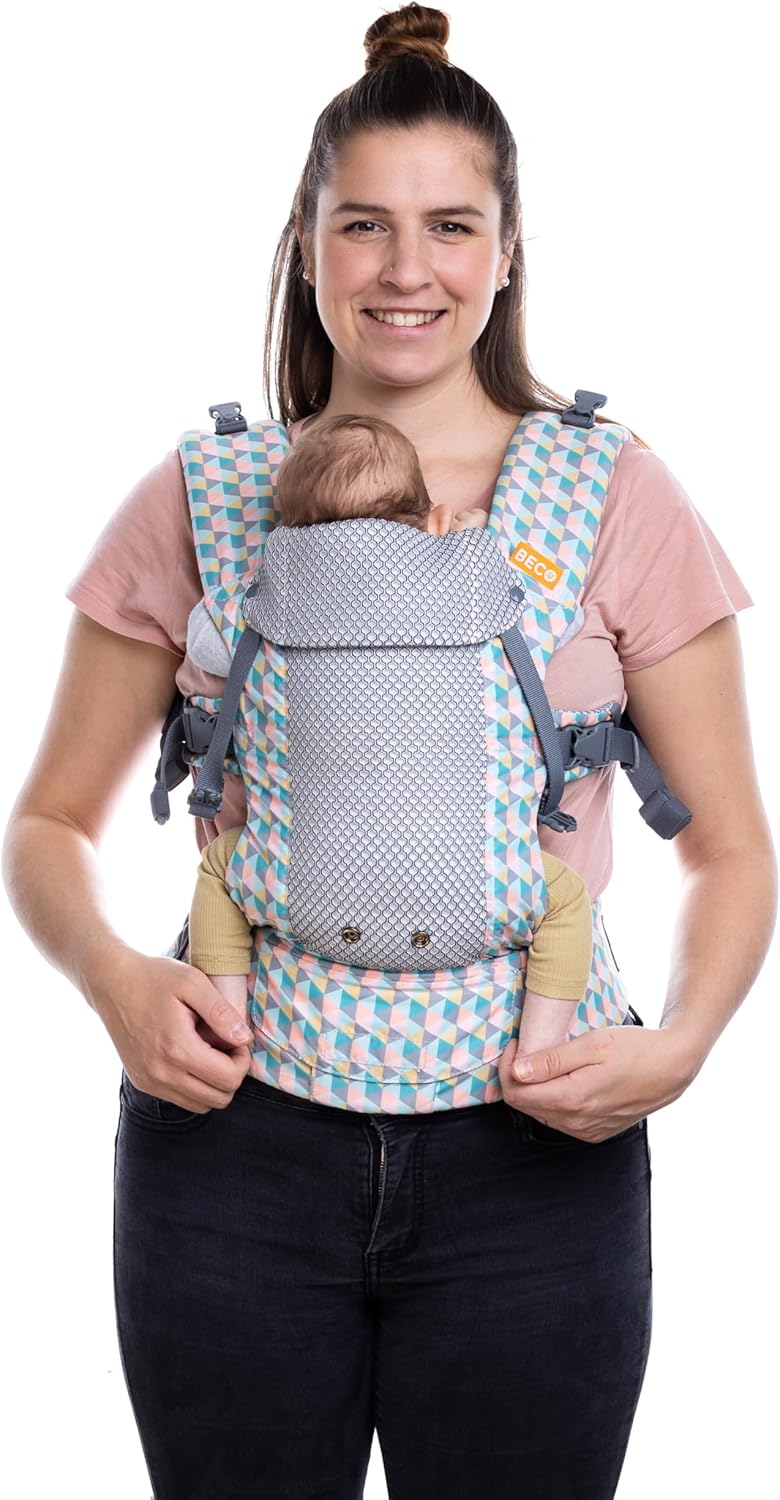 Beco Gemini Cool Baby Carrier - Newborn to Toddler, Adjustable Seat, Ergonomic Holder 7-35lbs (Cool Grey Geo)