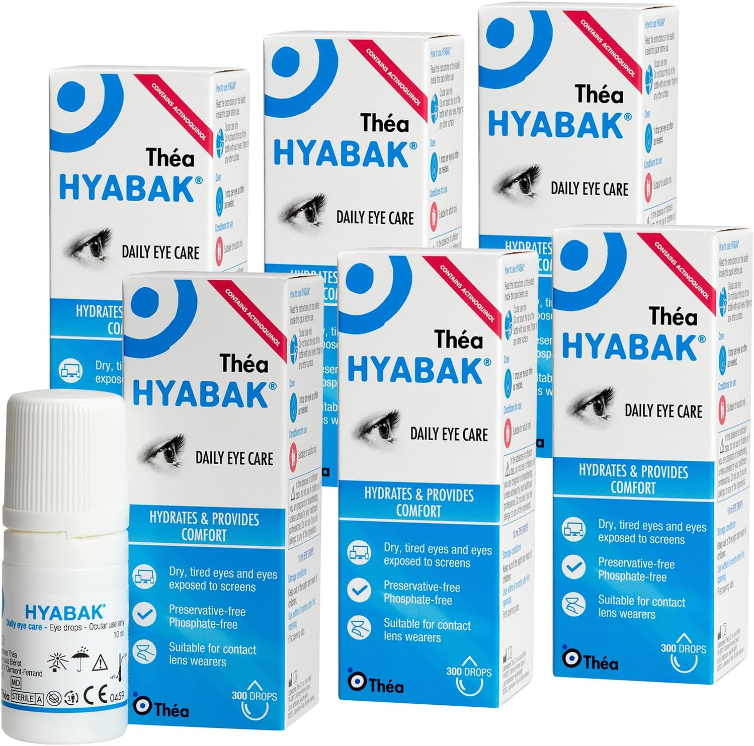Hyabak Eye Drops to provide comfort and relief for Dry Eye |For dry eyes caused by environmental factors ISuitable for Contact Lens Wearers and screen users |Preservative-Free|6 PACK|10ml (1800 Drops)