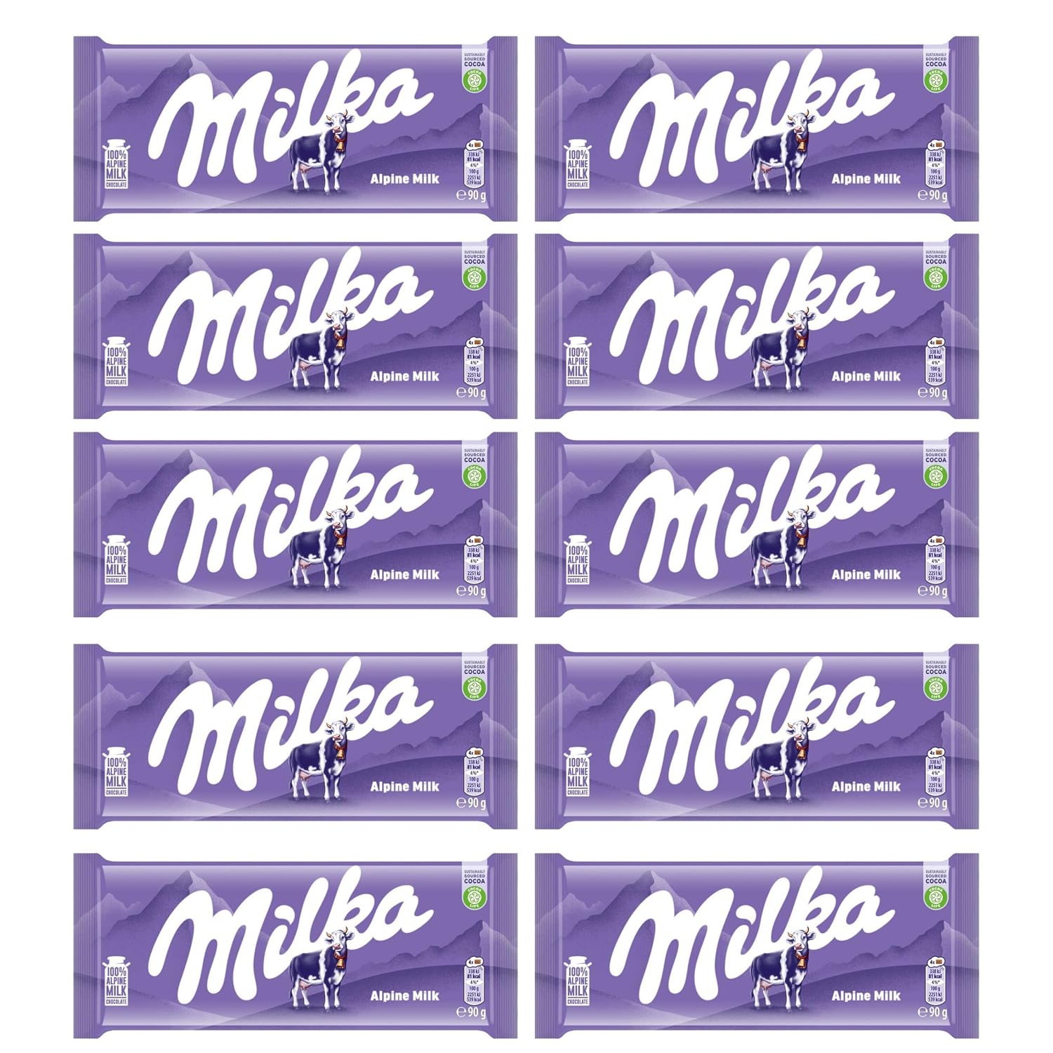 Milka Alpine Milk Chocolate - 90g (Pack of 10)