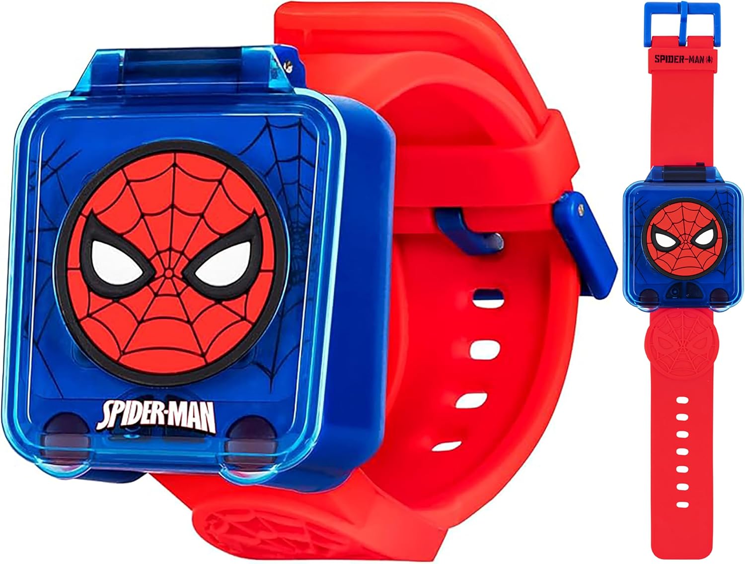 Accutime Marvel Spider-Man Educational Learning Digital Blue Watch for Boys, Toddlers, Kids with Red Strap - Includes Timer, Stopwatch, Alarm, Games! Perfect for Girls and Boys 3+!