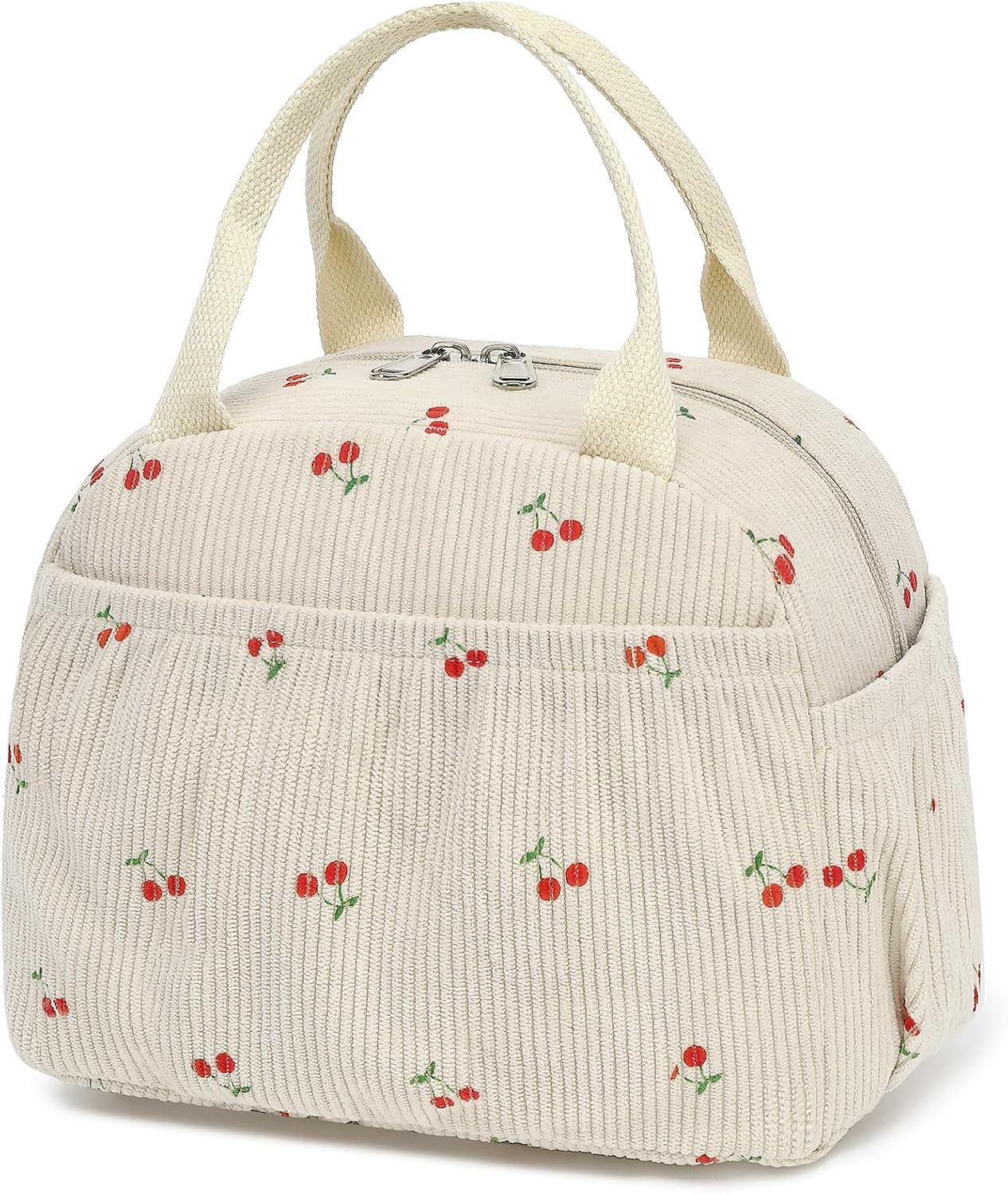 VelChic Lunch Bag for Women, Cute Corduroy Adult Insulated Lunch Box with Front Pocket, Small Leakproof Cooler Food Containers, Reusable Large Capacity Tote Bags for Work, Travel, Outdoor