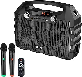 Hotec Wireless Bluetooth Portable PA Speaker System, Powerful Bluetooth Karaoke Machine with Dual Wireless Microphones for Karaoke, Wedding, Party, Teaching, Lecture, Church, Outdoor Indoor Activities