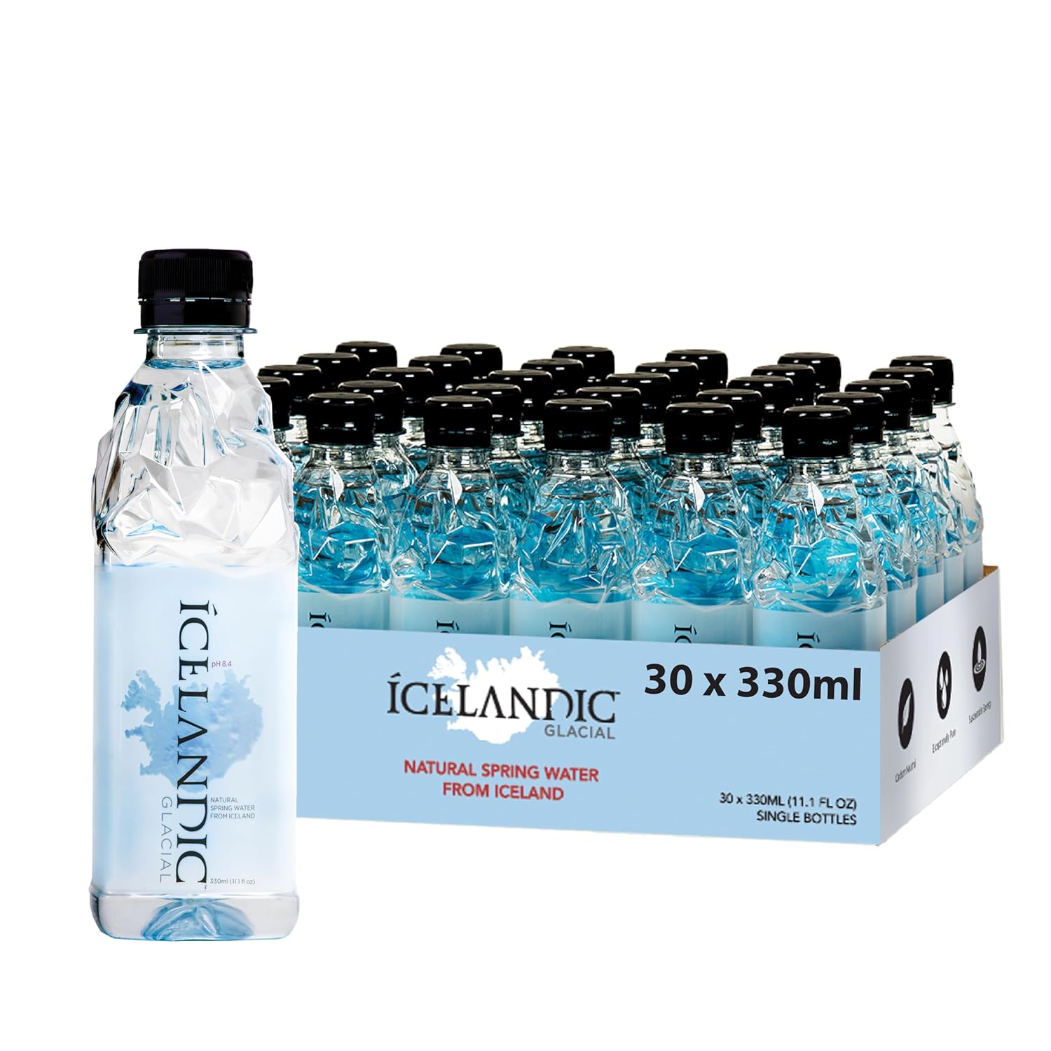 Icelandic Glacial Natural Spring Alkaline Water, 330 mL / 11.1 Fl Oz (Pack of 30)