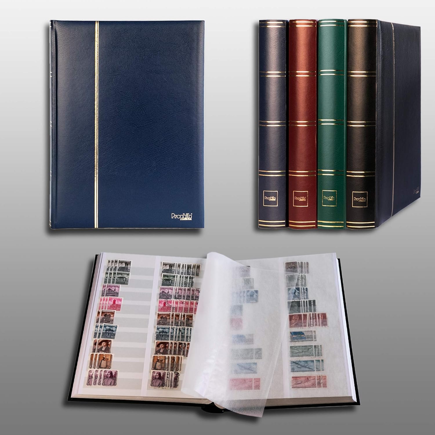 Prophila Stamp Album (New) 60 White Divided Sides, Padded Blue Cover