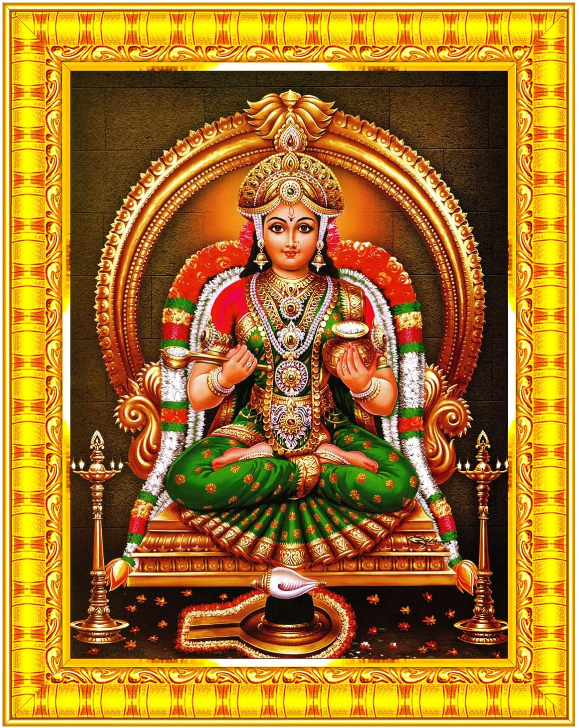 Pavan Photo Laminations Goddess Annapurna Devi Annapoorani Mata Maa Wall Painting Framed Home Decor (Wood,Matte,Gold,Big Size,10 x 12 Inch) R160M
