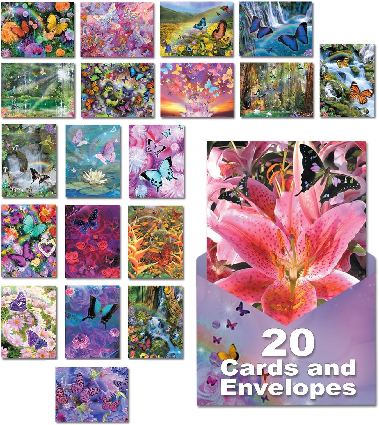 Leanin' Tree, On Butterfly Wings, Greeting Cards Assortment Box, All Occasion Cards Assortment Box with Envelopes (20 Assorted Cards and 22 Envelopes)