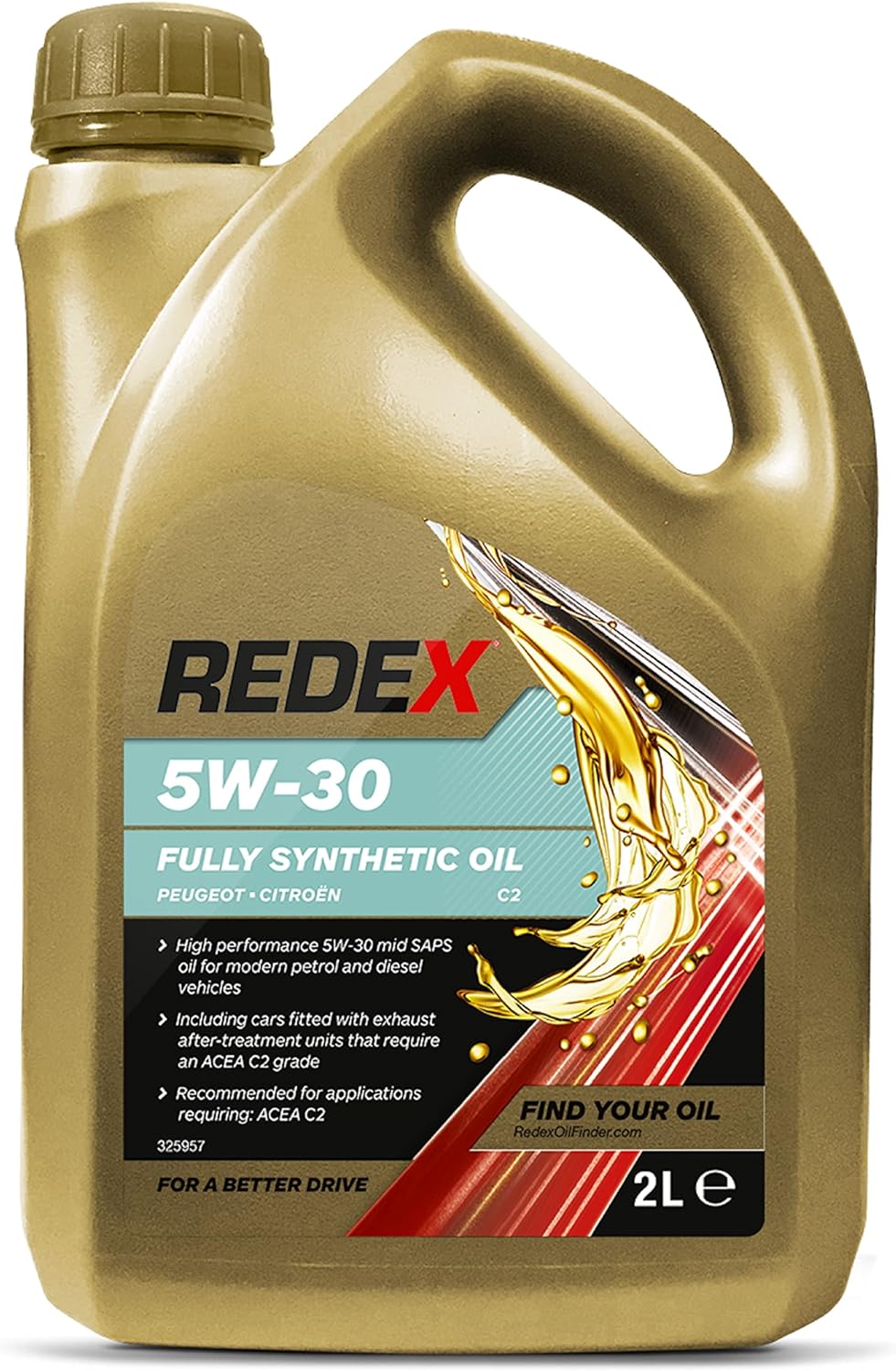 REDEX 5w-30 C2 Fully Synthetic Engine Oil for Peugeot & Citroen, 2 Litre