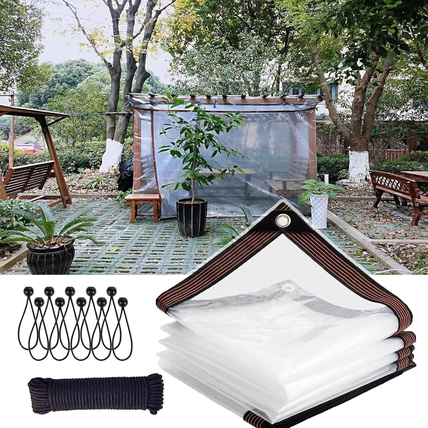 12x15 FT Waterproof Clear Tarpaulin, 144x180 inch Heavy-Duty Vinyl, 366x457cm Dustproof Snow-Proof, for Gazebo Side Enclosures & Porch Awnings, fits 10FT 12FT 14FT