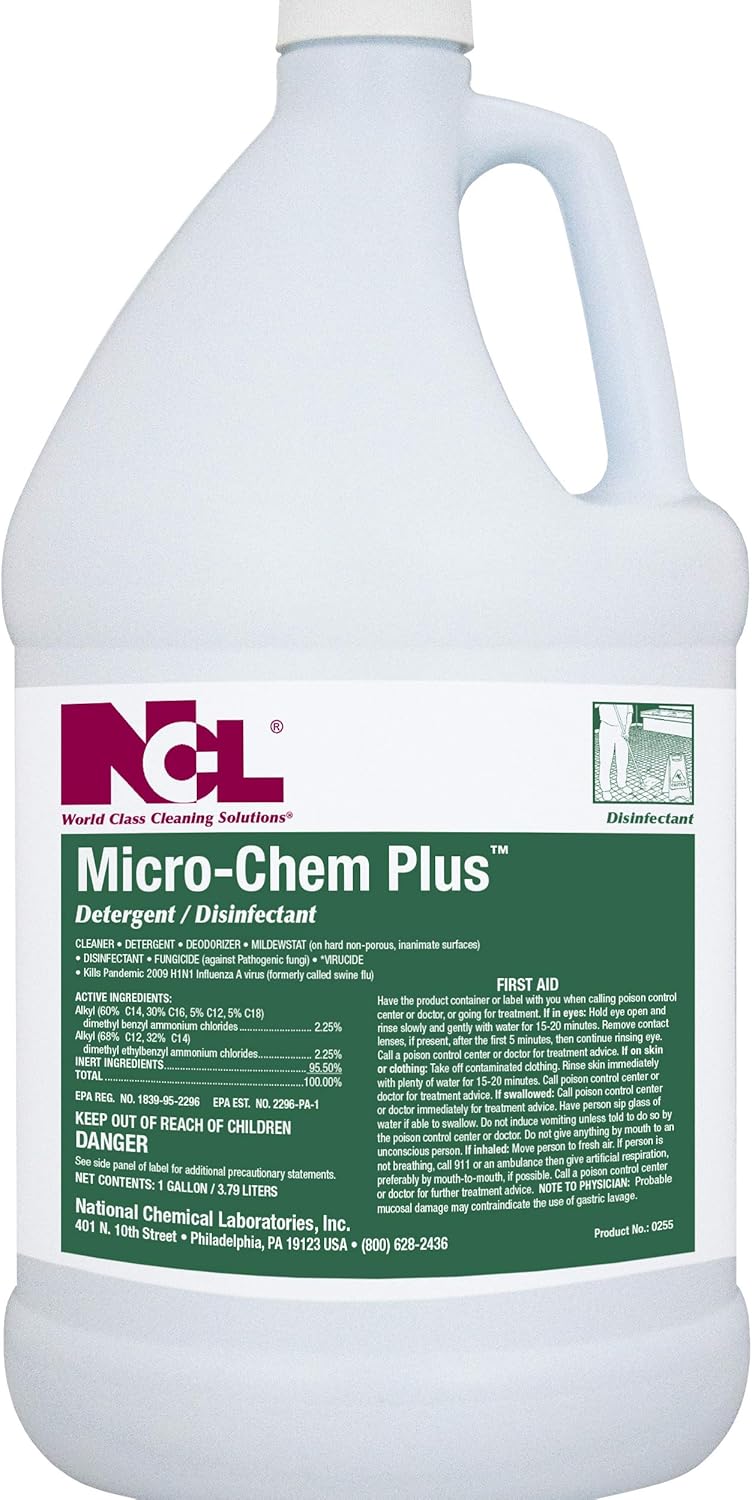 National Chemical Laboratories MICRO-CHEM PLUS Detergent And Disinfectant 4 x 1 Gallon, Makes 256 Gallons of Disinfectant Cleaner. (NCL0255-29)