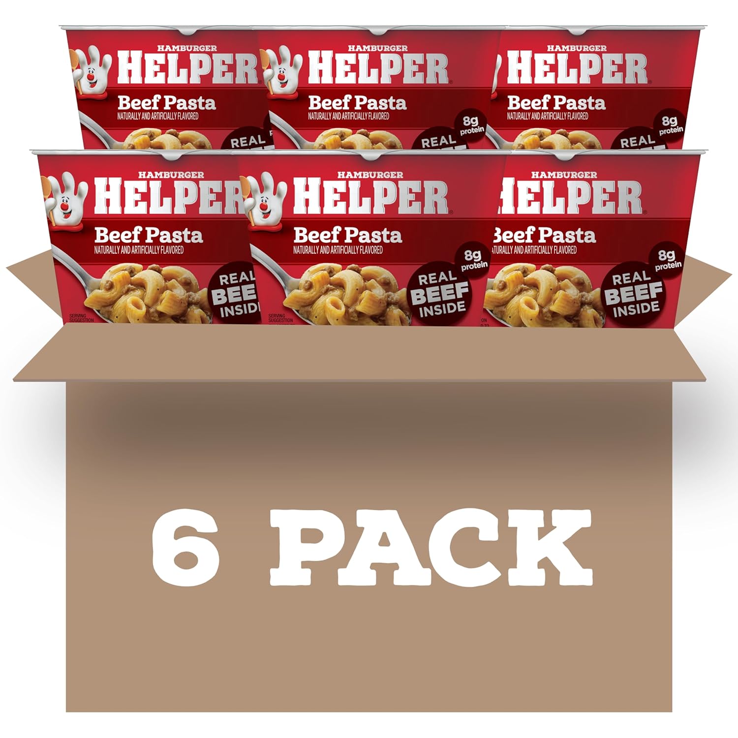 Helper Beef Pasta Microwave Cup, 2 oz (6 Pack), Real Beef, 8g Protein, Hearty, Savory, and Ready in 4 Minutes, Quick Microwavable Pasta Meal or Snack, Perfect for Midweek Dinners, Busy Evenings, and Families on the Go