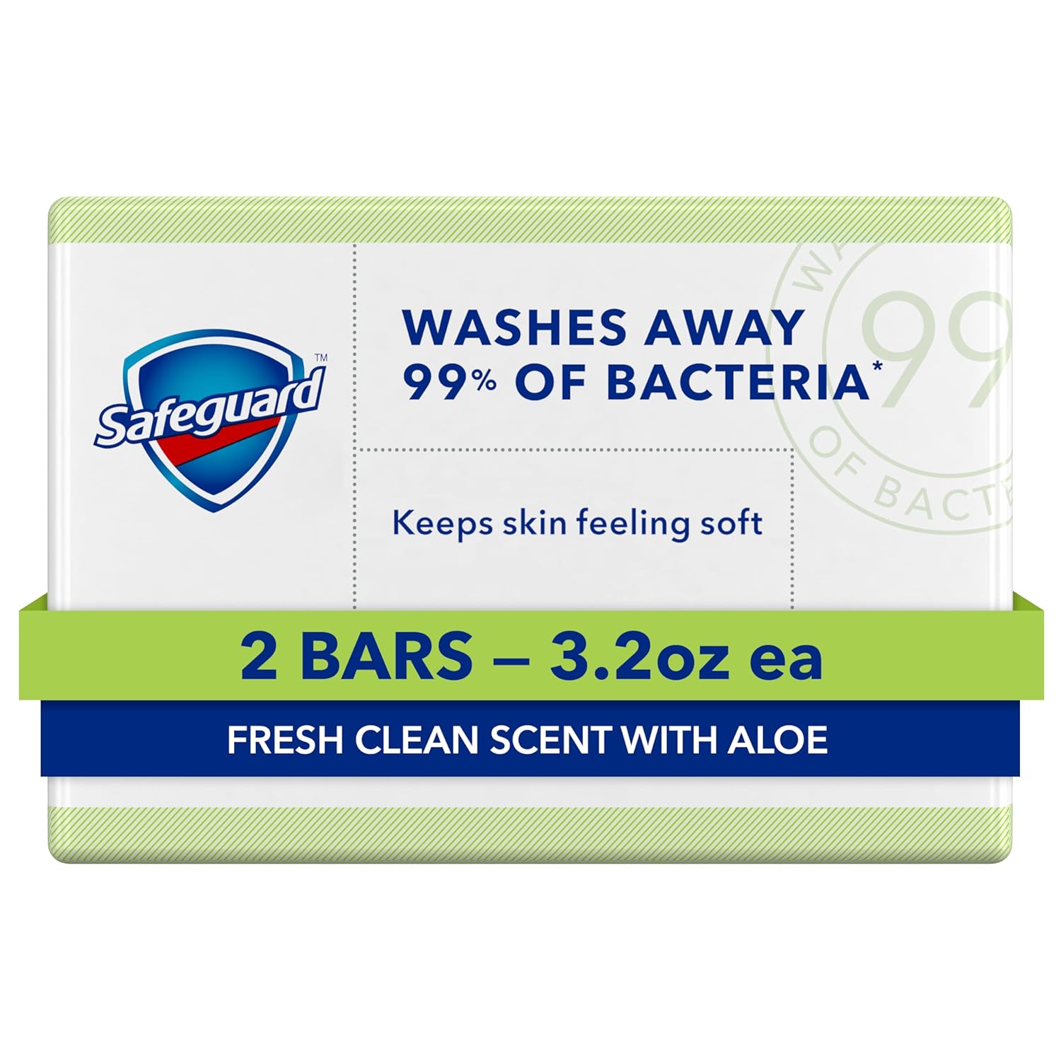 Safeguard Micellar Deep Cleansing Bath Bar Soap, Washes Away 99 Percent of Bacteria, Leaves Skin Soft, Fresh Clean Scent with Aloe, 3.2 oz (2 Count)