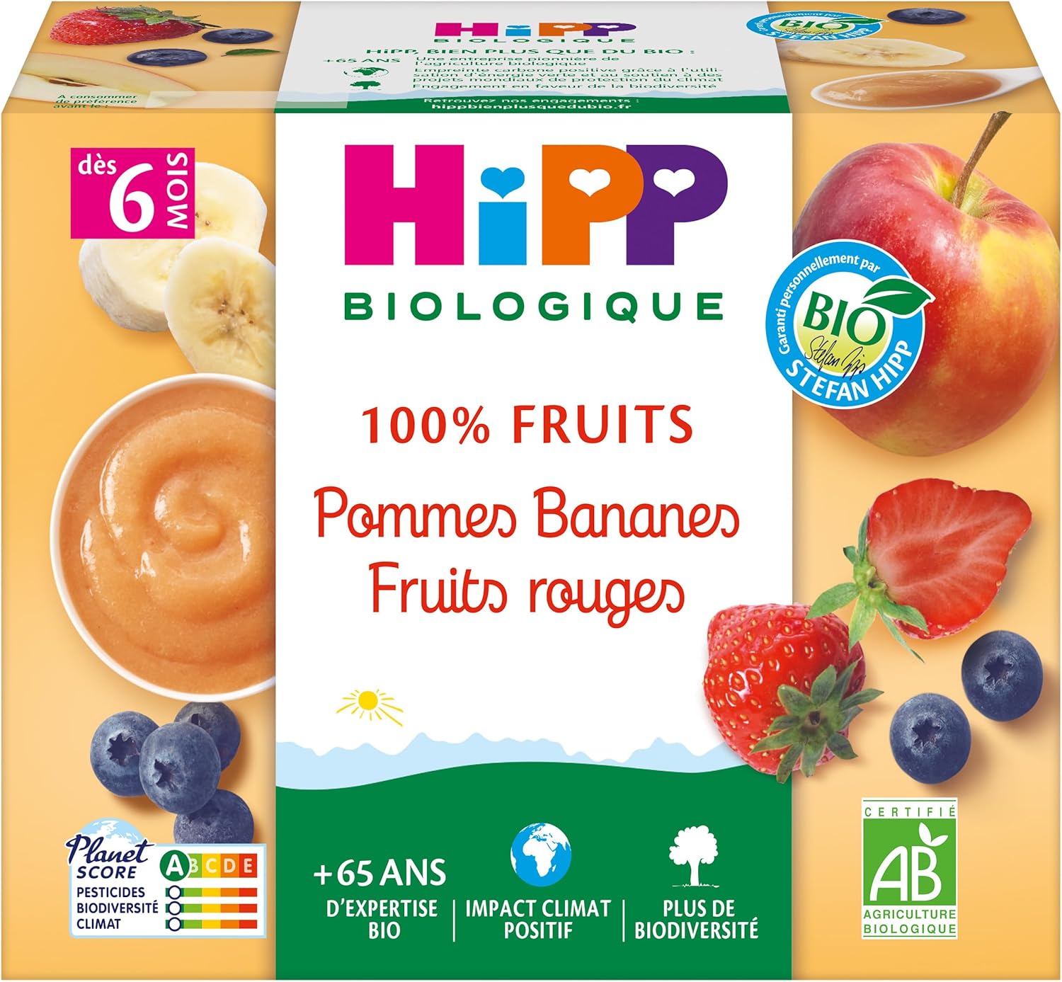 Hipp Coupelles Pommes Bananes Fruits Rouges 4 x 100g