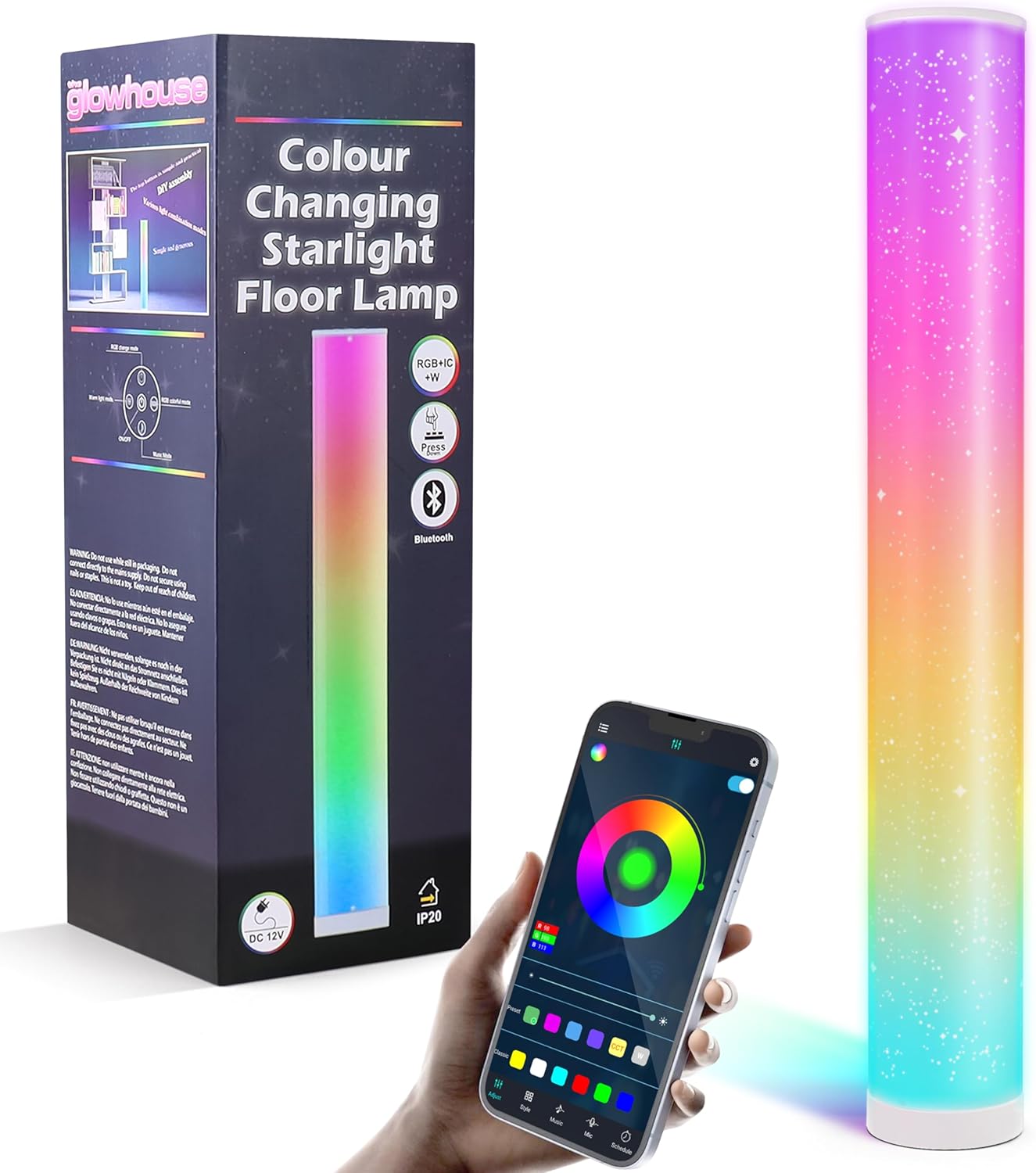 Starlight LED Colour Changing Light, 88cm Tall, App-Controlled LED Corner Lamp, Music Sync Feature, Warm White and Colour Changing Single C Corner Light Bar Lights for Living Room