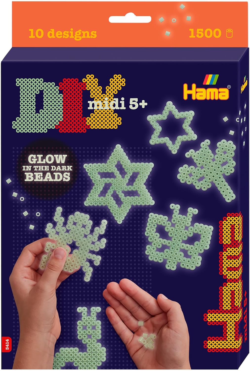Hama | Glow in The Dark Beads | 1500 pcs, 3 Pegboards, Colour Printed Design Sheet, Instructions & Ironing Paper | Mosaic Decoration Arts & Craft for Creative Children