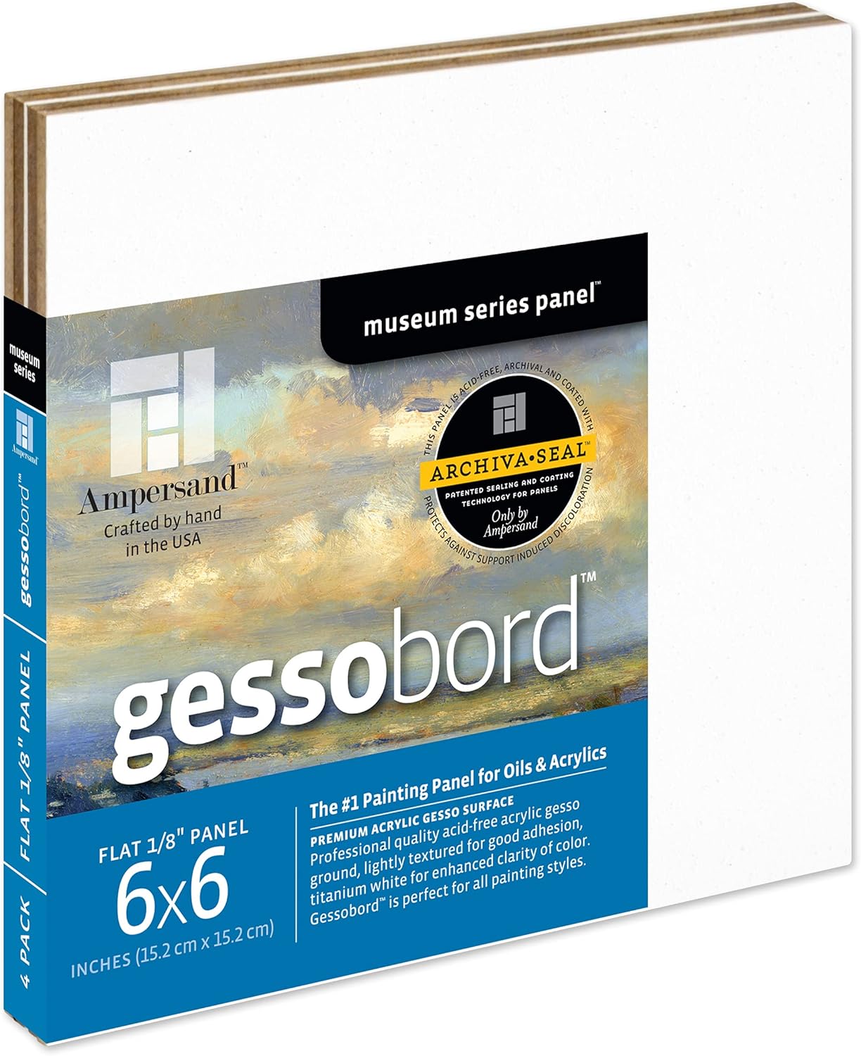 Ampersand Art Supply Museum Series Gessobord, 1/8" Flat Profile, Pack of 4, 6 Inches x 6 Inches