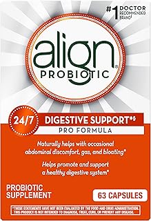 Align Probiotic, Pro Formula, Probiotics for Women and Men, Daily Probiotic Supplement, Helps Soothe Occasional Abdominal Discomfort & Bloating*, #1 Doctor Recommended Brand‡, 63 Capsules