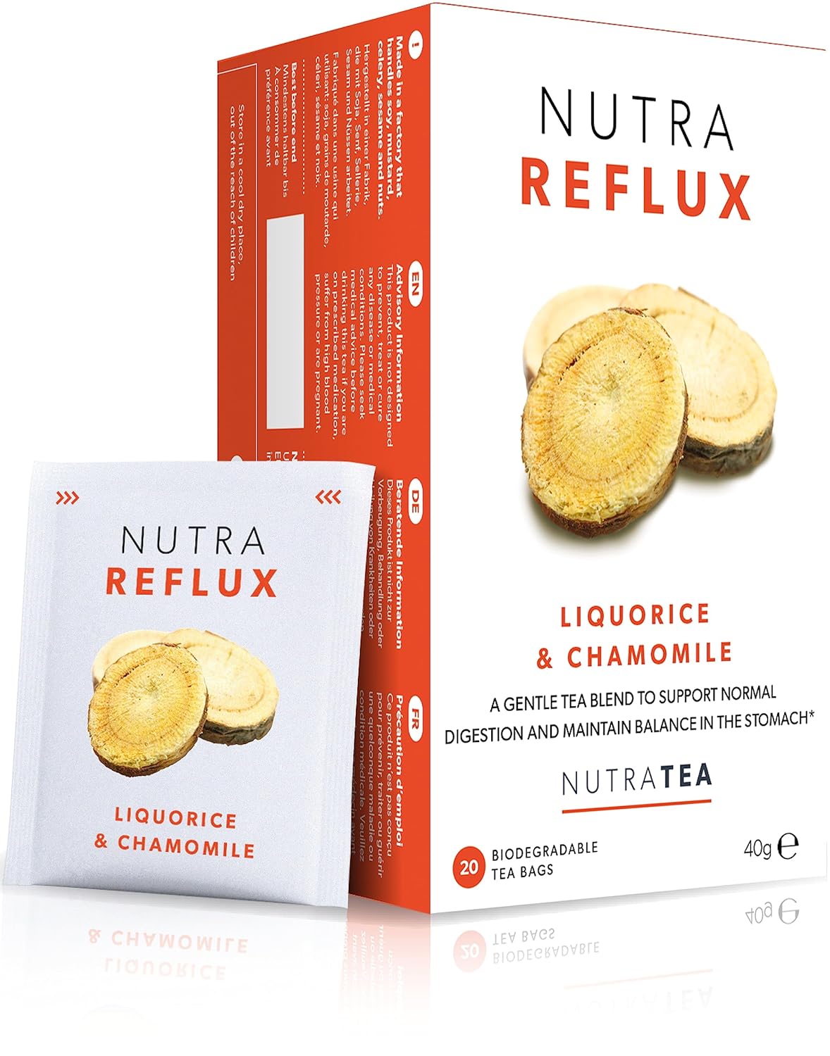 NUTRAREFLUX - Acid Reflux Tea | Heartburn Relief Tea - Providing Upset Stomach Relief and GERD relief - Includes Slippery Elm, Fennel & Licorice - 20 Enveloped Tea Bags - by Nutra Tea - Herbal Tea