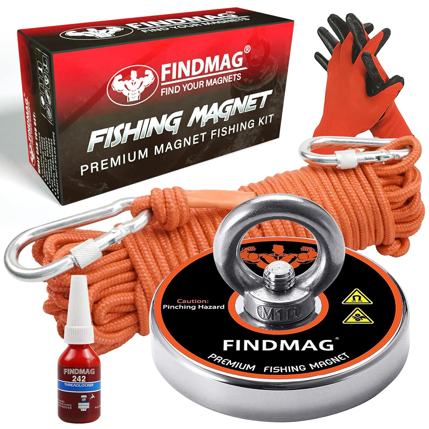 FINDMAG Fishing Magnet Kit 600 LBS Pulling Force, Super Strong Magnet Kit for Magnetic Fishing and Retrieving Items - 2.95inch Diameter