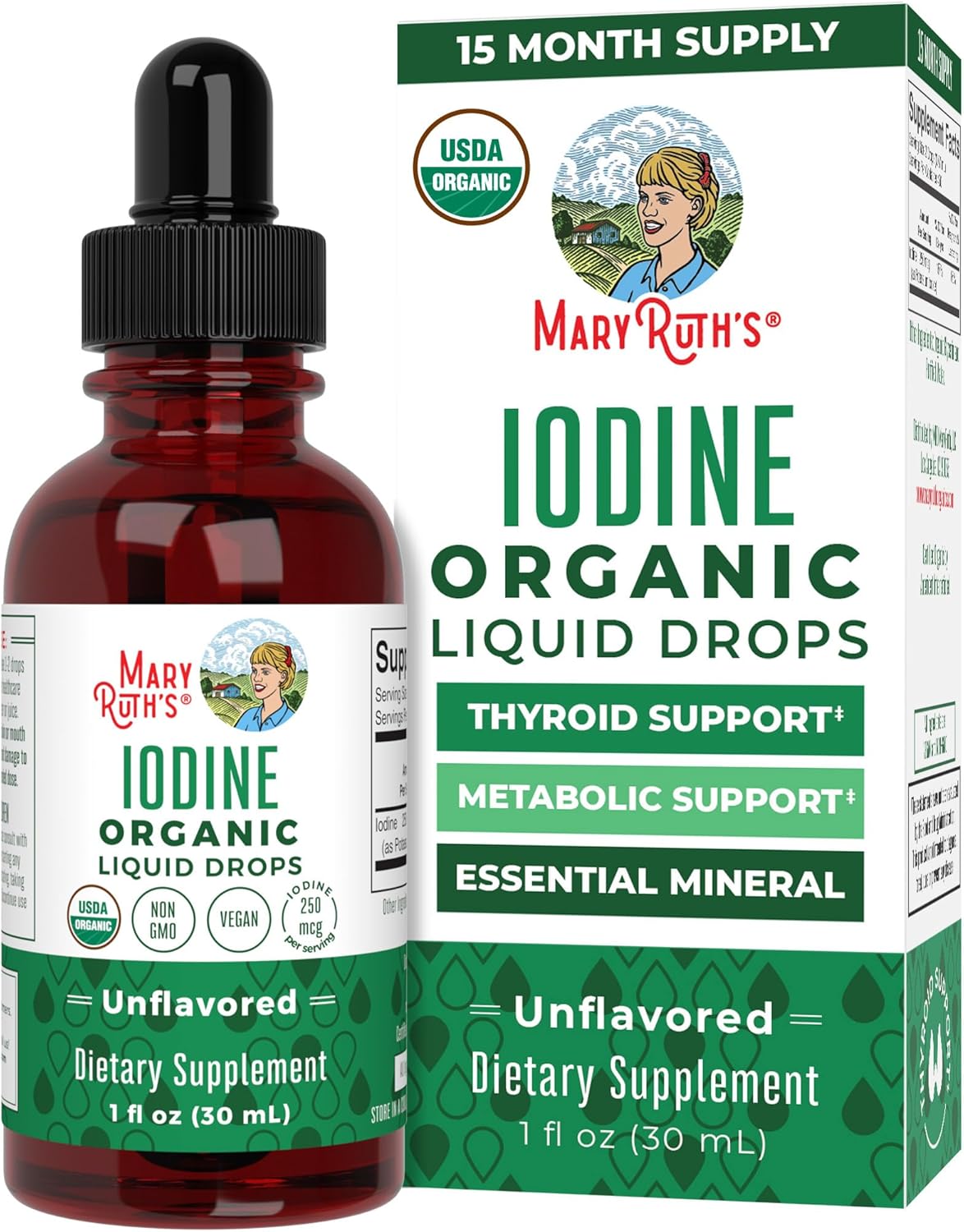 MaryRuth Organics Iodine Liquid Drops | Potassium Iodide | 1 Year Supply | 450 Servings | Thyroid Health | USDA Organic| Vegan | Non-GMO | Gluten Free | 1 Fl Oz