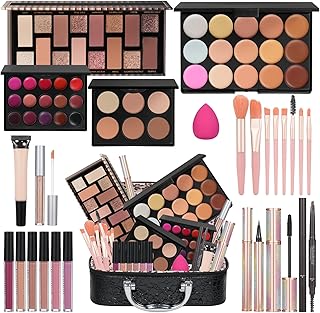 All In One Makeup Kit For Girls Gift, Makeup Kit For Women Full Kit Includes Sponge Eyeshadow Liquid Lipstick Concealer Eyeliner Eyebrow Makeup Bag