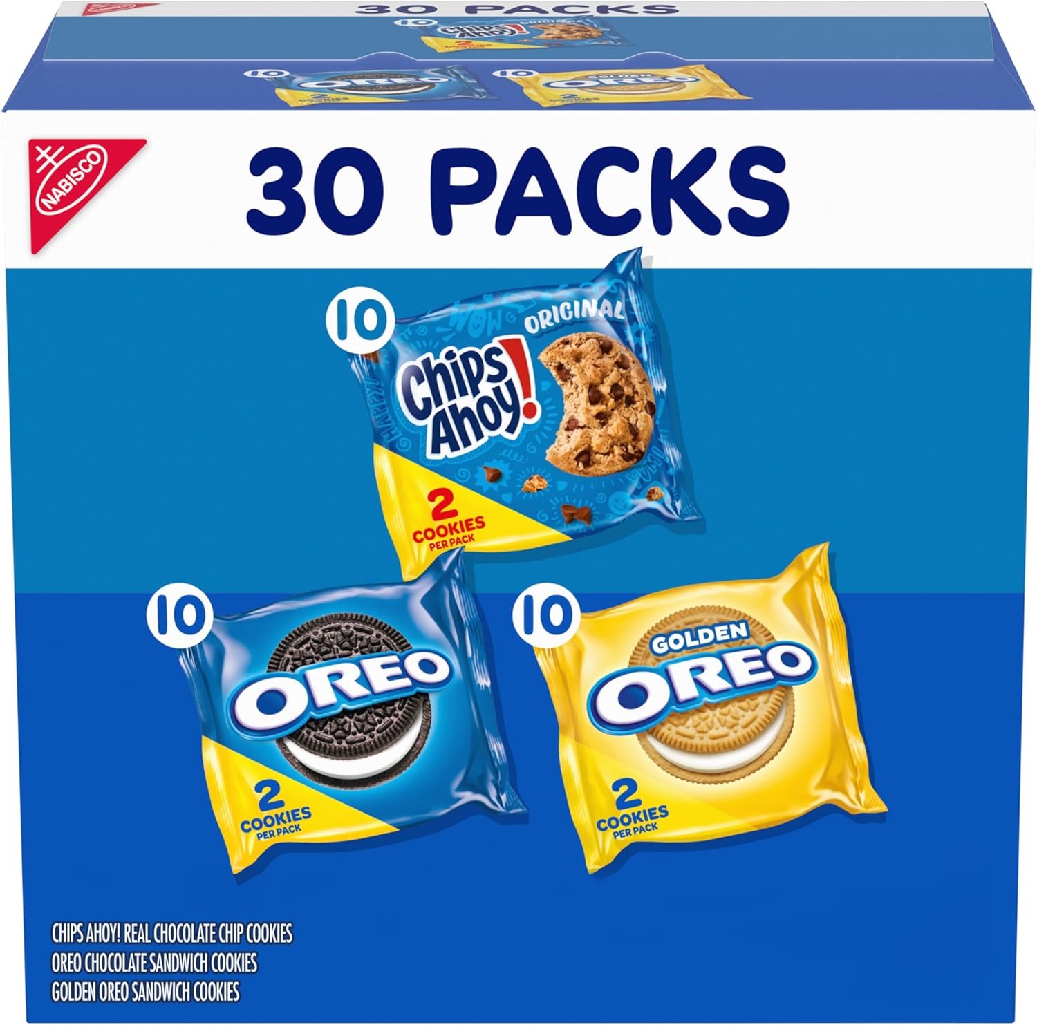 Nabisco Sweet Treats Cookie Variety Pack OREO, OREO Golden & CHIPS AHOY!, 30 Snack Packs- 3PACK OF 30