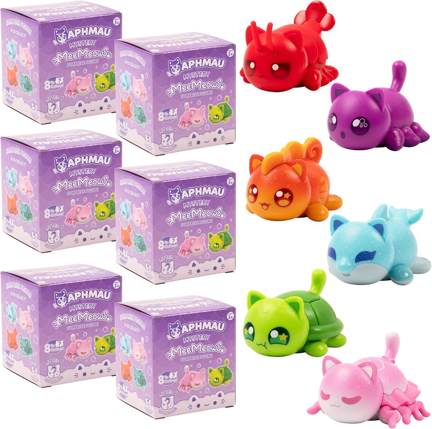 Aphmau MeeMeow Mystery Figures 6 Pack – Series 4; YouTube Gaming Channel, Blind Box, 6 of 8 Possible Under The Sea MeeMeows, Official Merch