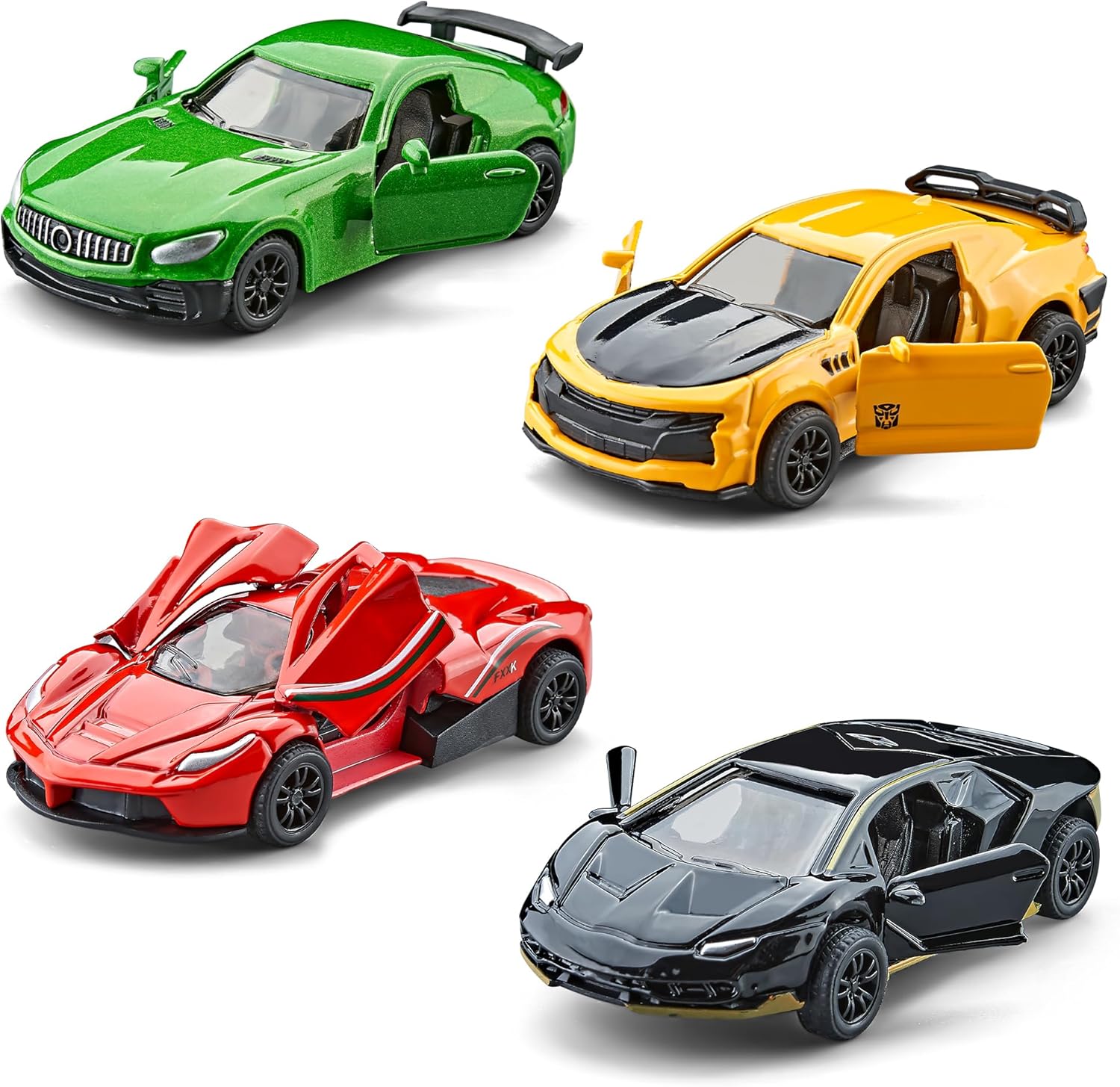 KIDAMI Racing Cars Die-cast Metal Toy Cars Set, Mini Toddler Toy Vehicle with Openable Doors, Pull Back Car, Gift Pack for Kids (4 Pack)