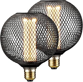 2 Pcs Edison LED Decorative Light Bulb Round Black Metal Cage Light Bulbs Vintage Edison Decorative Bulb Nostalgic Light Bulb Dimmable Warm Soft for Home Kitchen Restaurant Cafe, 3.5w, E26 Base