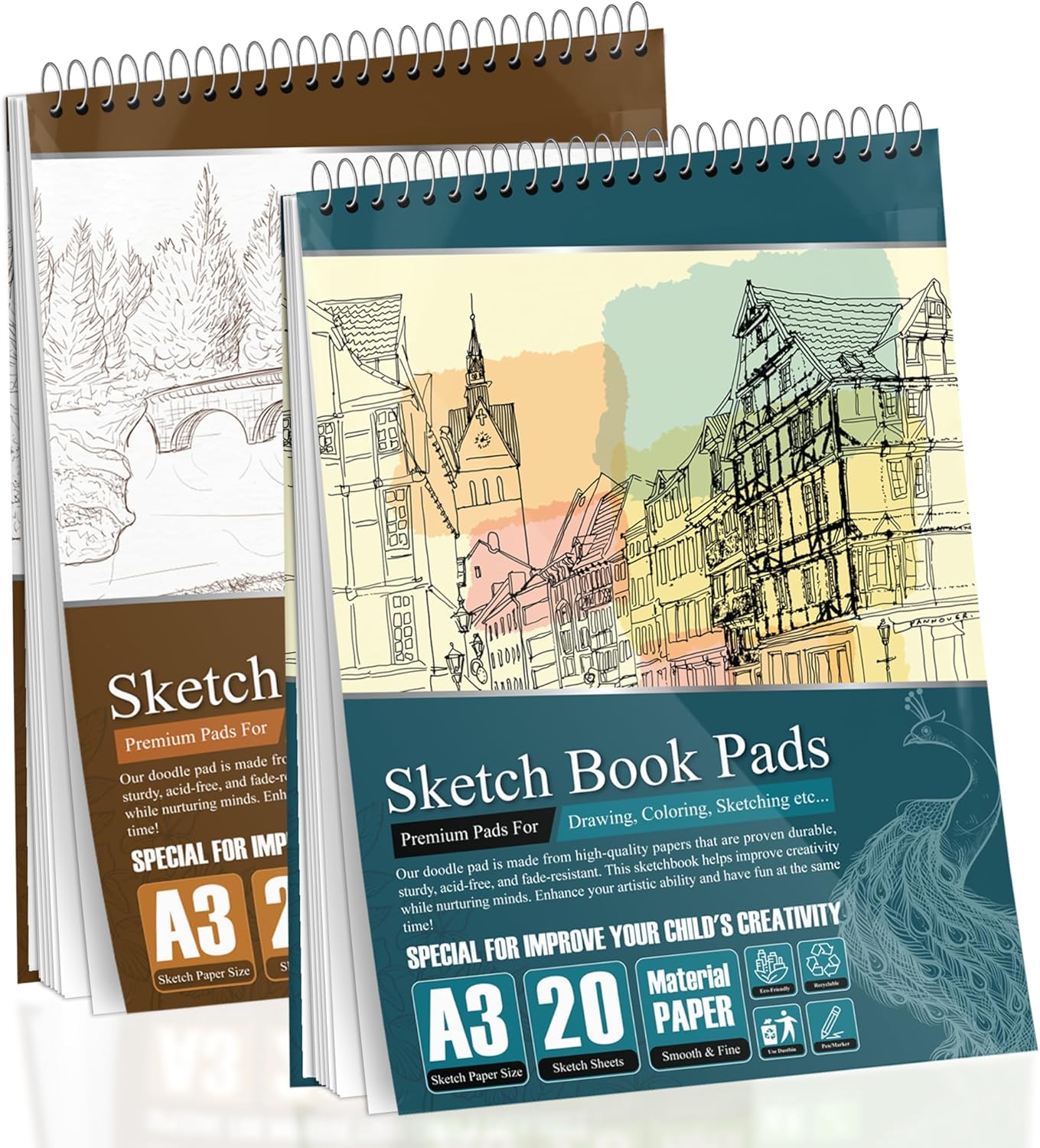 G4GADGET A3 Sketchbook – 2 Pack Wiro Bound Drawing Pad | 170 GSM Thick Art Paper for Sketching, Painting & Drawing | A3 Sketch Book for Artists, Students & Kids