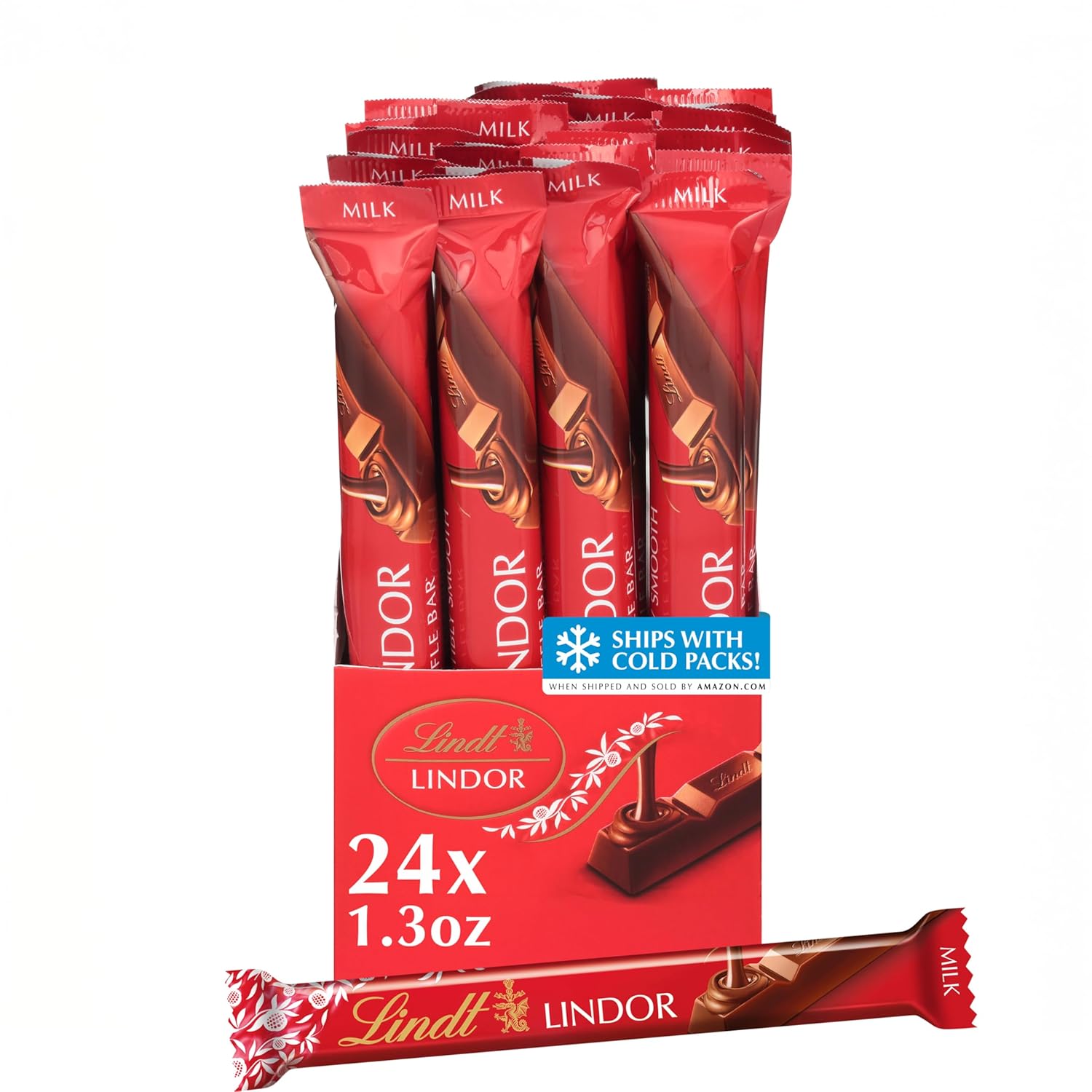 Lindt LINDOR Milk Chocolate Truffle Bar, Chocolate Candy Bar with Smooth Center, 1.3 oz. (24 Pack)