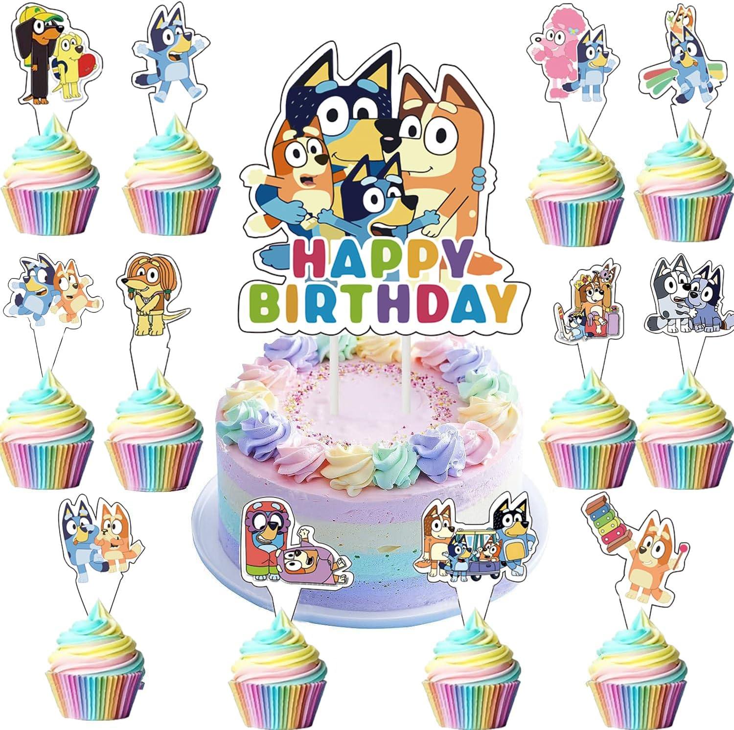 Blue Dog Cake Decorations, Cake Toppers for Boys Girls, Cupcake Toppers, Birthday Party Supplies