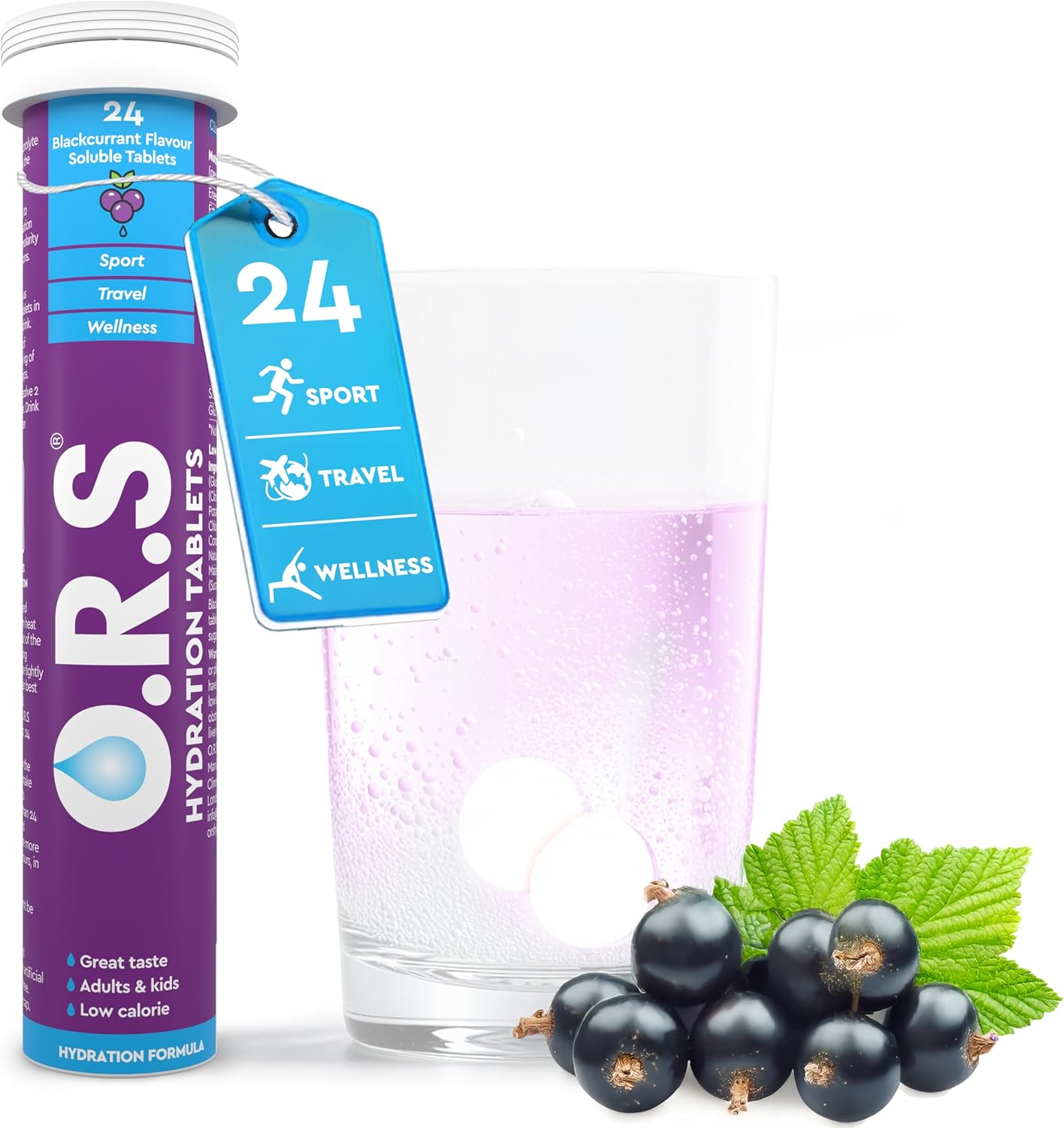 O.R.S Electrolytes Tablets for Reducing Dehydration | Oral Hydration Salts Tablet for Travel, Sports, Fasting & Recovery | Vegan, Gluten-Free & Low-Calorie Electrolyte Replacement Drink, Blackcurrant