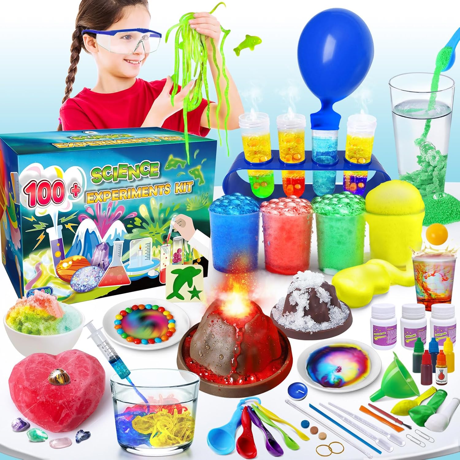 UNGLINGA 100+ Science Lab Experiments Kit for Kids, STEM Activities Educational Scientist Toys Gifts Chemistry Set, Gemstone, Volcano, Glowing Worms, Fizzy Reaction