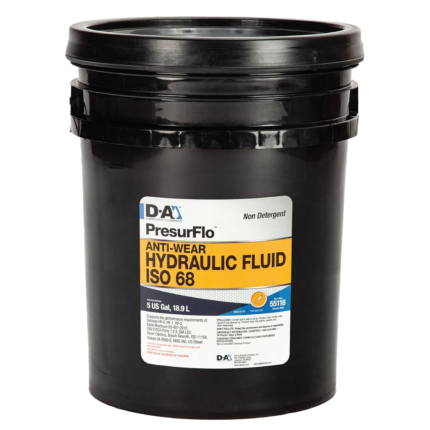D-A LUBRICANT COMPANY 55118, Presurflo Hydraulic Fluid ISO 68, 5 Gallon