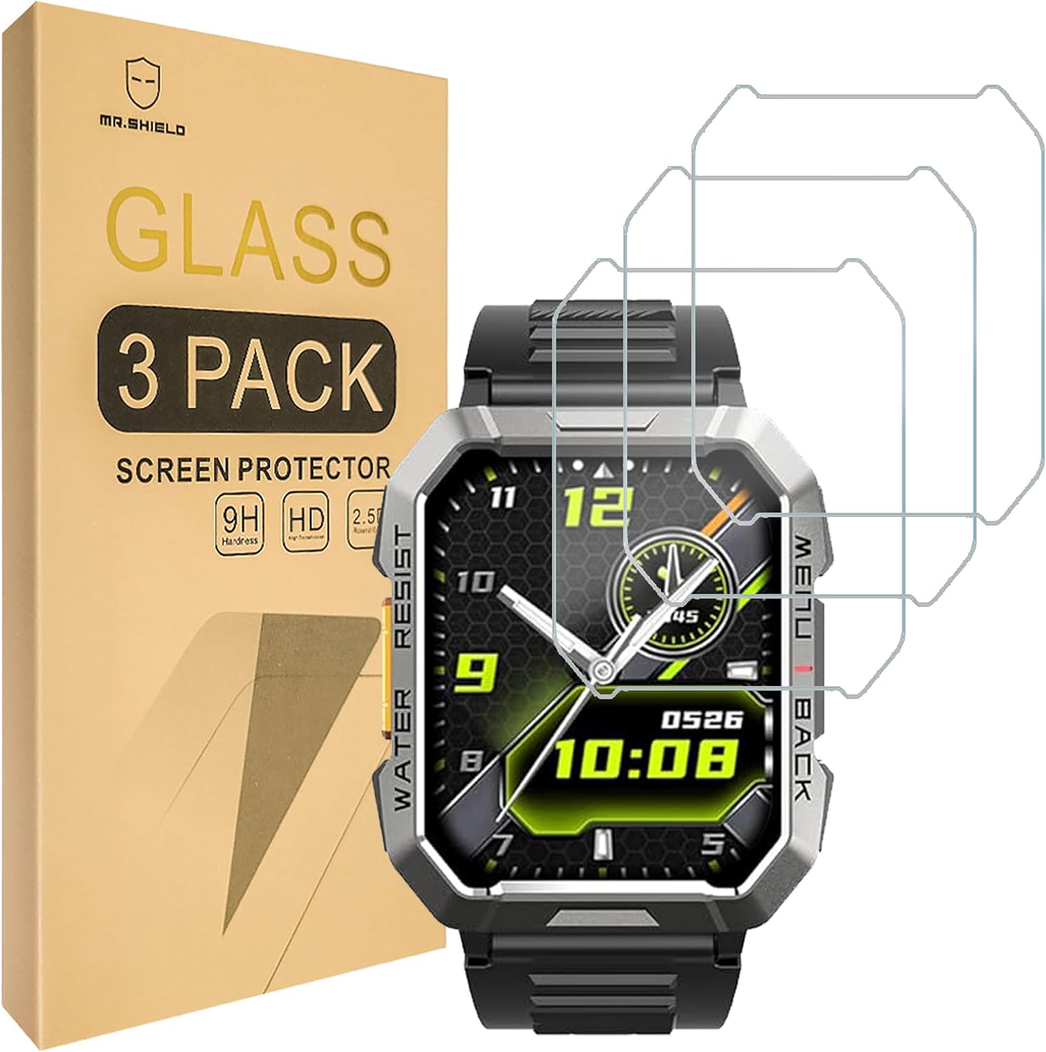 Mr.Shield Screen Protector compatible with Blackview W60 2.01", IOWODO W60 Military Smart Watch [Tempered Glass] [3-PACK] [Japan Glass with 9H Hardness]