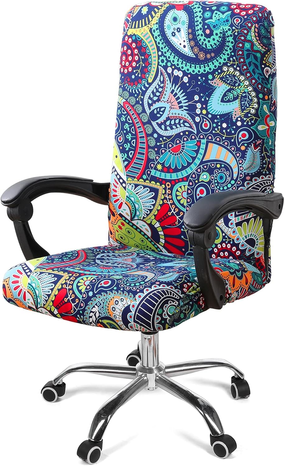 smiry Stretch Printed Computer Office Chair Covers, Soft Fit Universal Desk Rotating Chair Slipcovers, Removable Washable Anti-Dust Spandex Chair Protector Cover with Zipper (Large, Paisley)