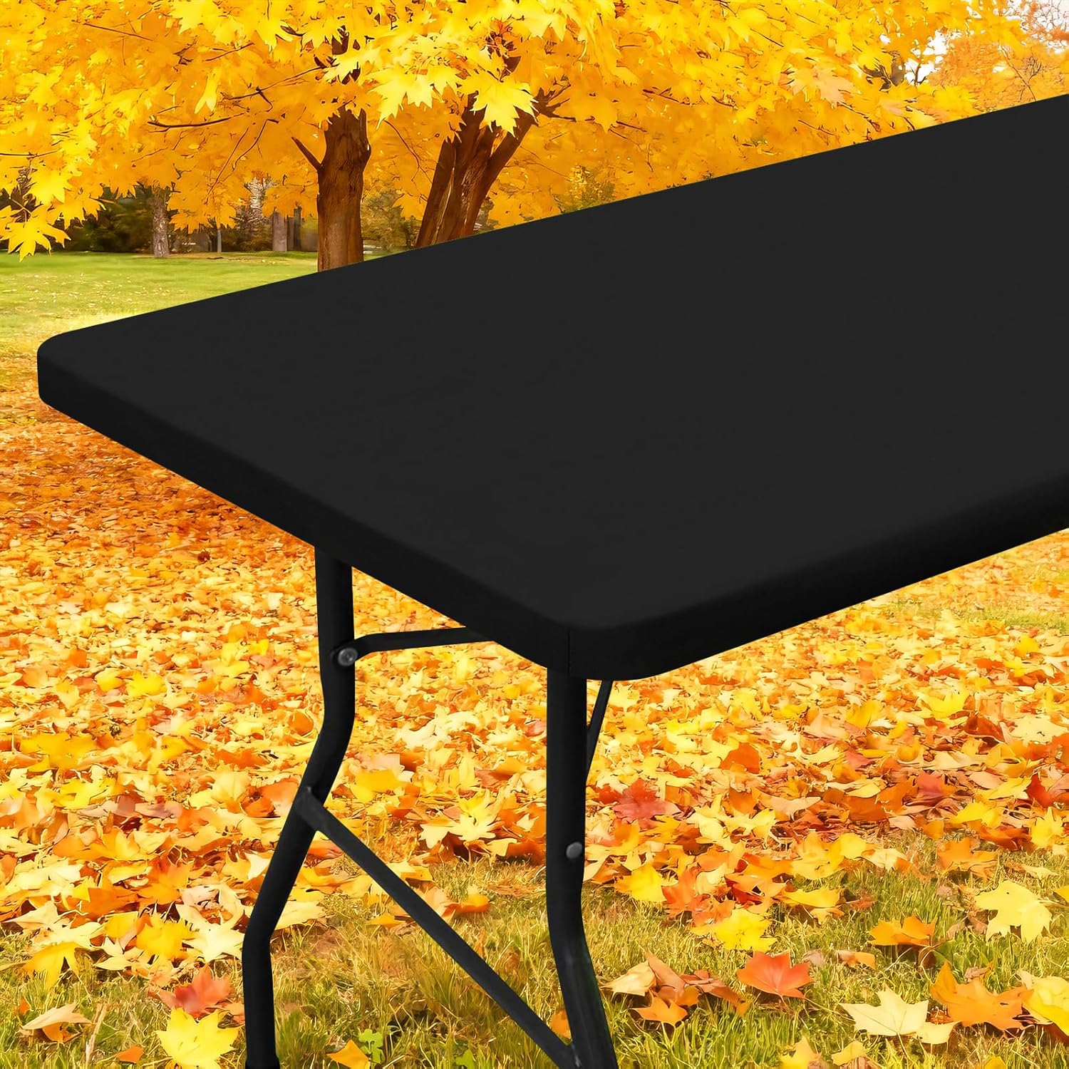 Smiry Rectangle Table Cloth, Waterproof Elastic Fitted Tablecloths for 6 Foot Tables, Washable Polyester Table Cover for Picnic, Camping, Outdoor (Black, 30"x72")