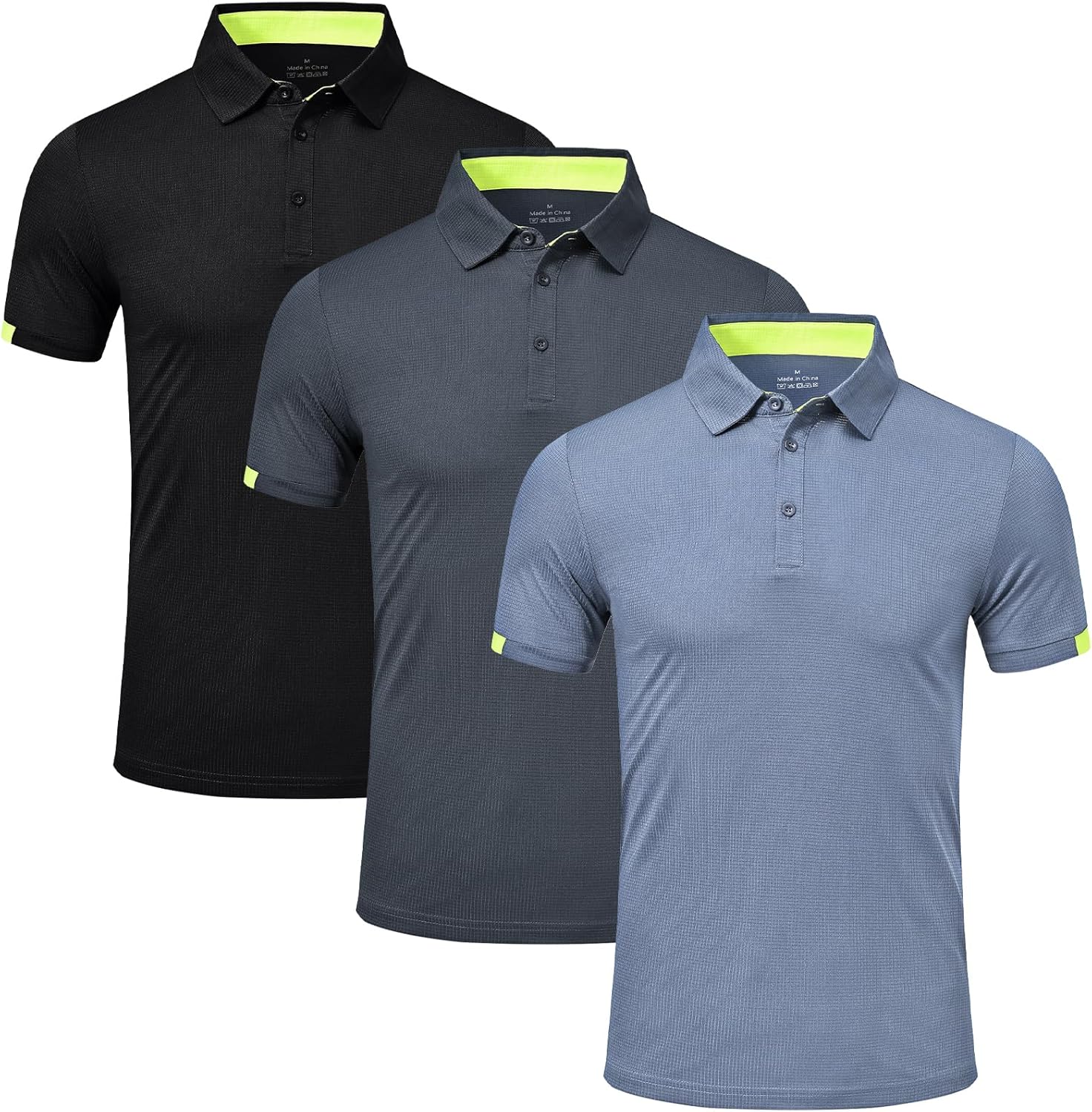 Csqtongan 3 Pack Men's Golf Polo Shirts Short Sleeve Breathable Polo T Shirts Multipack