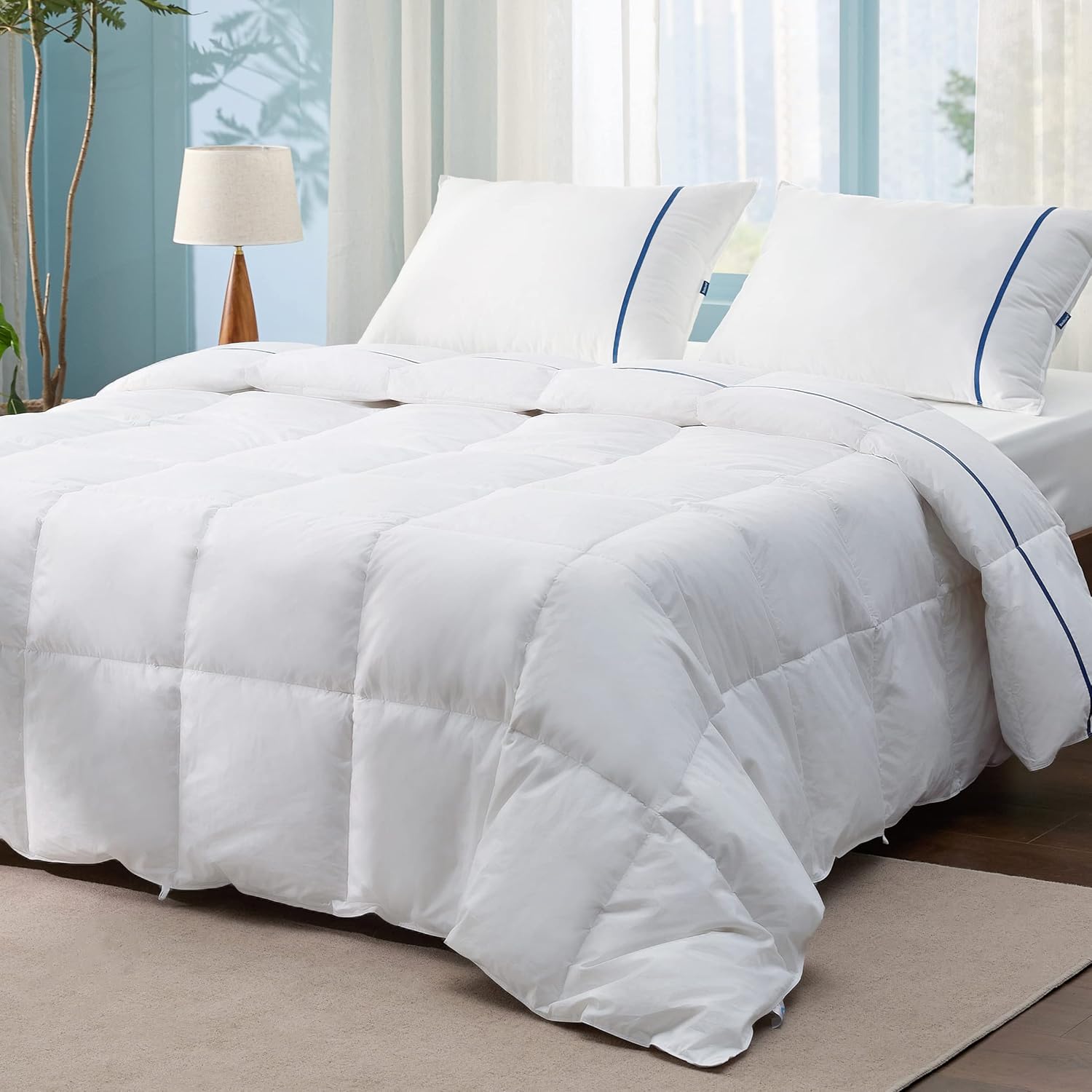 Bedsure Goose Feather Down Comforter King Size - All Season Duvet Insert with 8 Corner Tabs, 100% Cotton Fabric, Machine Washable (106x90, 60 Oz)