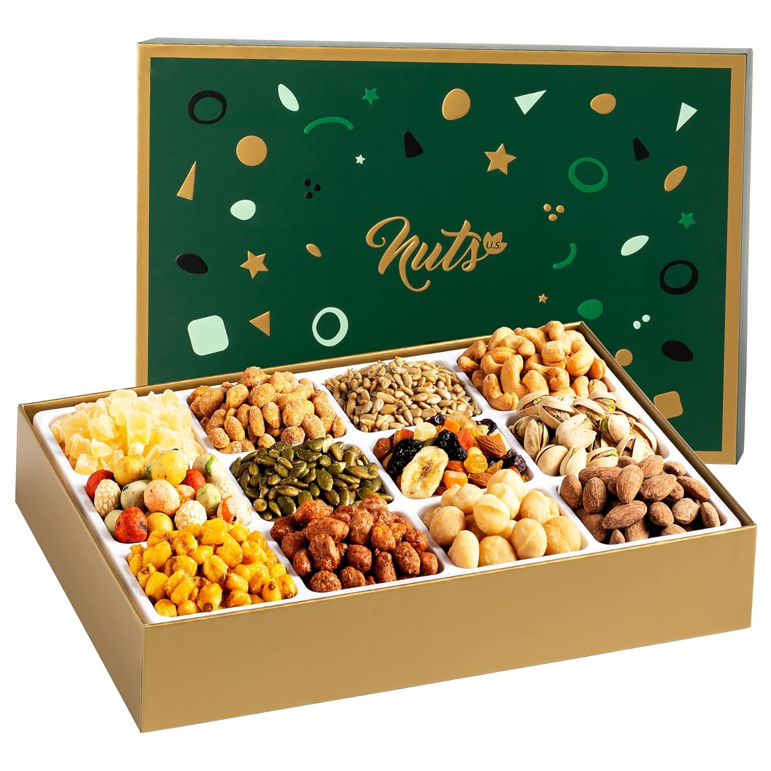 NUTS U.S. Assorted Nuts & Dried Fruits Gift Box by NUTS U.S. | 12 Gourmet Varieties of Sweet & Savory Treats for Christmas, New Year, Holiday, Birthdays, Anniversaries, Corporate Gifting