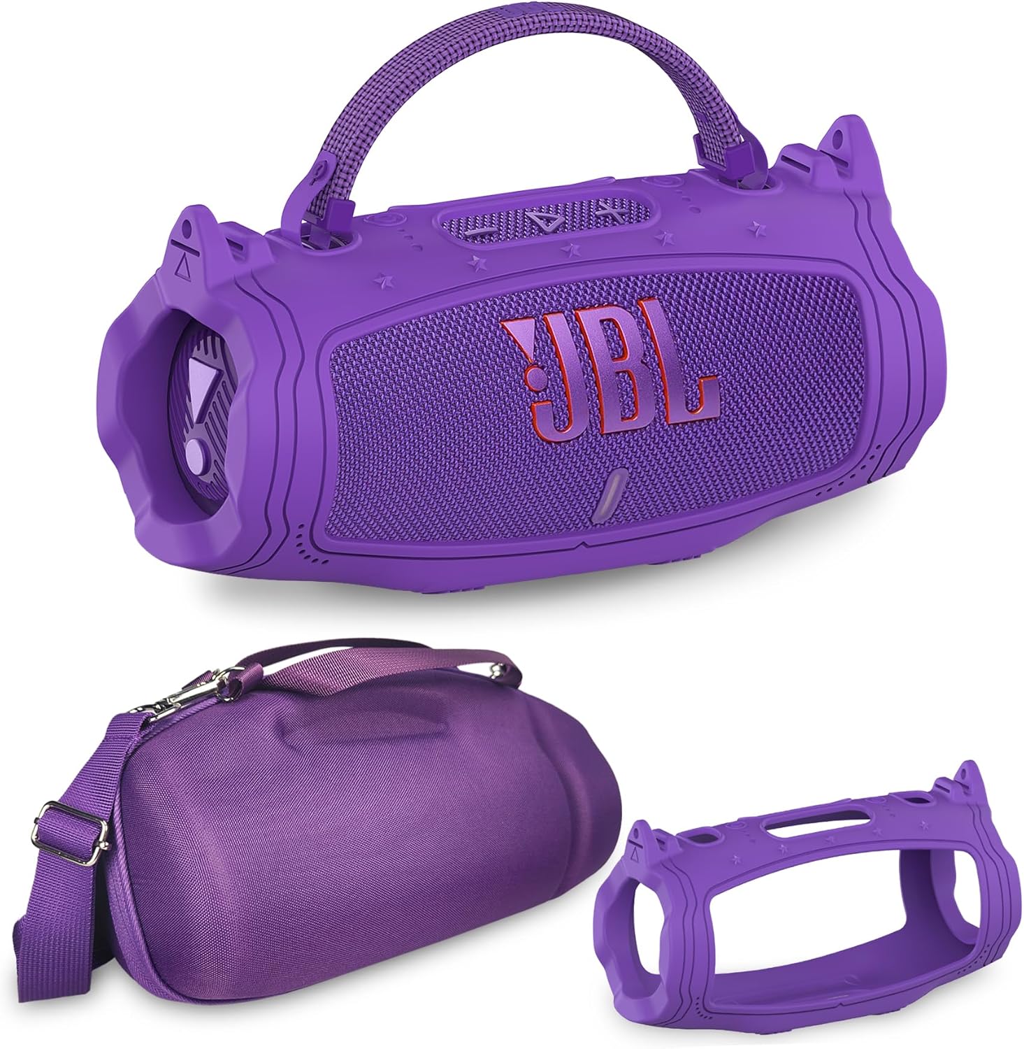 JCHPINE Silicone Cover and Hard Carrying Case for JBL Charge 6 Portable Bluetooth Speaker Accessories, Protective Cases for JBL Charge 6 AI Sound Bluetooth Speaker with Shoulder Strap (Purple)