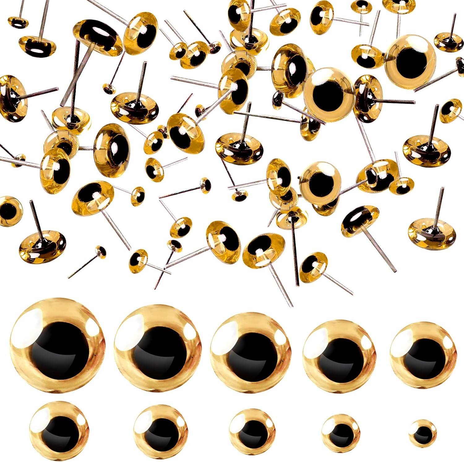 TOAOB 100pcs Yellow Glass Eyes Kits 3mm to 12mm Assorted Sizes for Crafts Needle Felting Bears Dolls Decoys Sewing