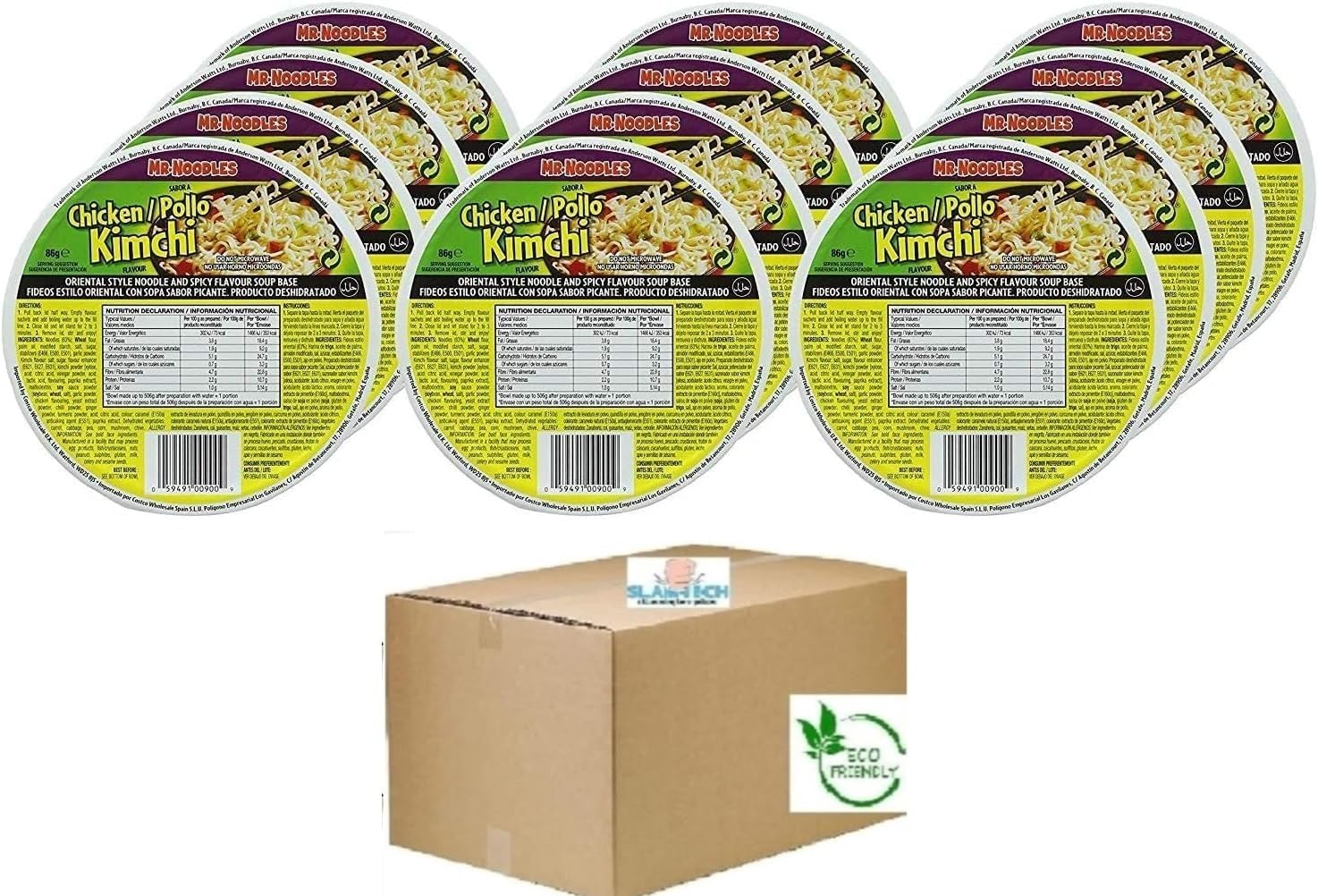 Mr. Noodles Kimchi Chicken Bowl 86g Pack of 12 Sold by Slamtech Noodle Bowl Bulk Buy Food for Camping Meals, Lunchbox Snacks.
