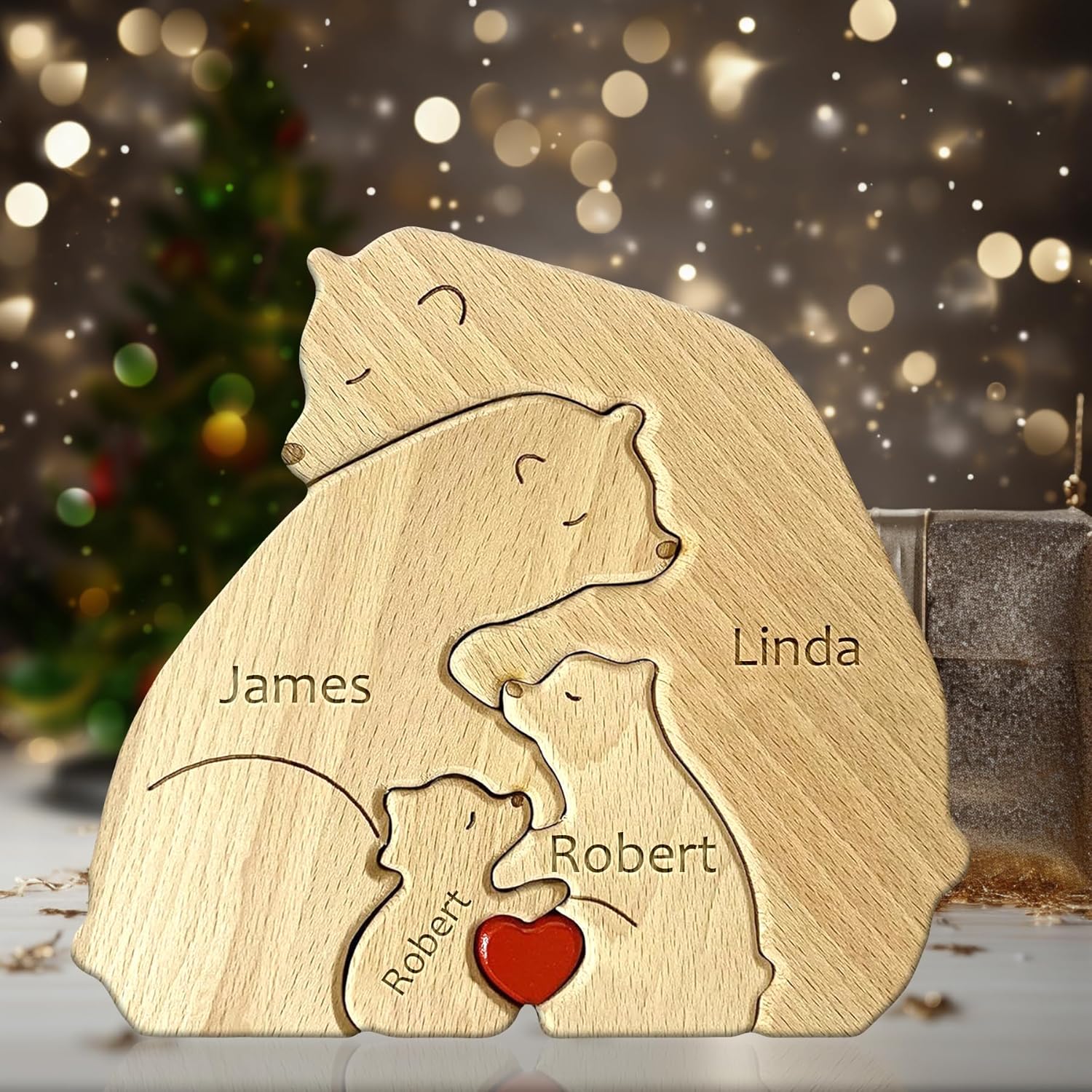 Custom Wooden Bear Puzzle - Personalised Engraved Family Name Gift for 2-8 Last Names | Mother's Day, Father's Day, Christmas & Housewarming Present (Style 1)
