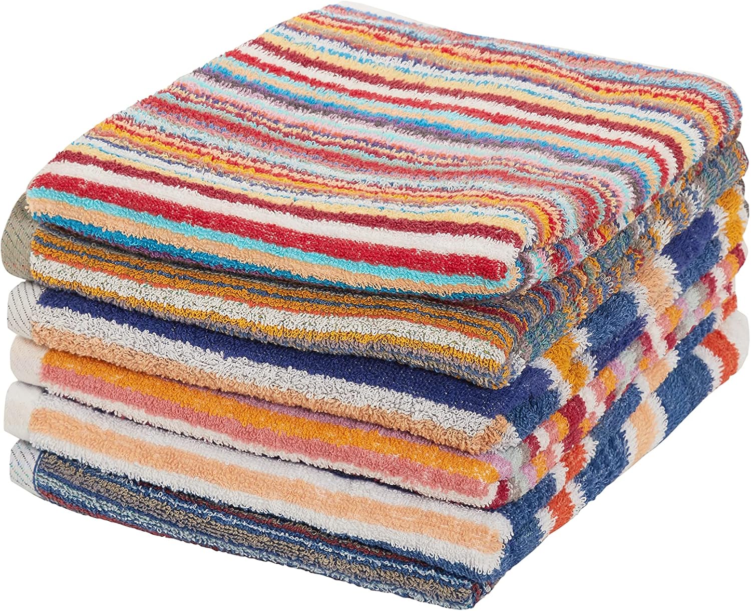 Olivia Rocco Pack Of 6 Stripe Towels Easy Care 100% Cotton Colourful Absorbent And Quick Dry Hand Towels Bath Sheets Holiday Gym Beach (6 x Hand Towels)