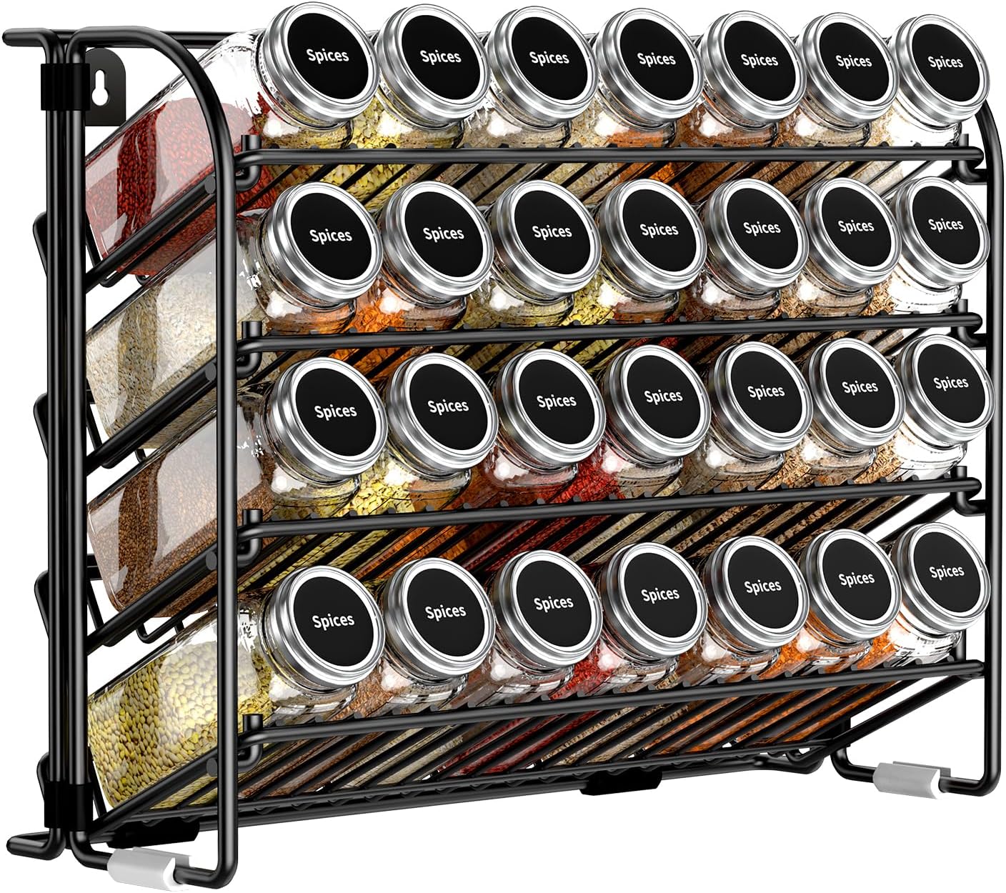 CHARMDI Spice rack，4 Tier Spice Rack Free Standing Spice Rack Organiser without Jars Metal Seasoning Rack for Kitchen, Countertop, Cupboard, Pantry, (Black)