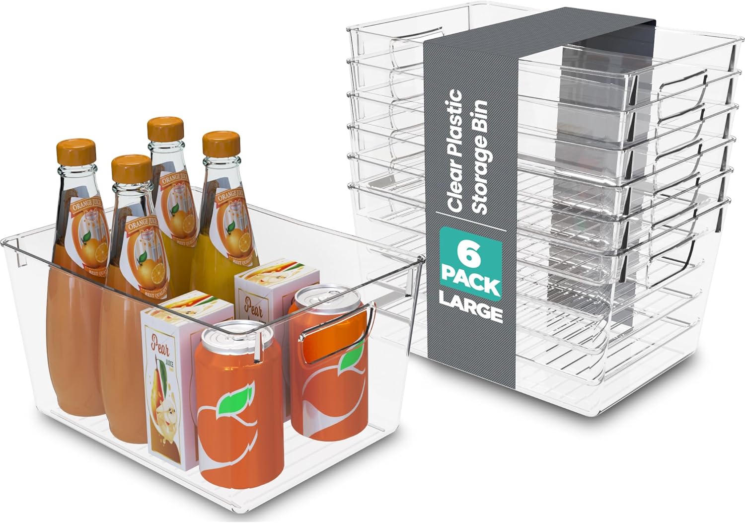 Utopia Kitchen Clear Organizer or Storage Bins - 6 Pack Pantry Organizers and Storage Bins - Large Clear Storage Containers for Organizing Fridge, Kitchen Organization