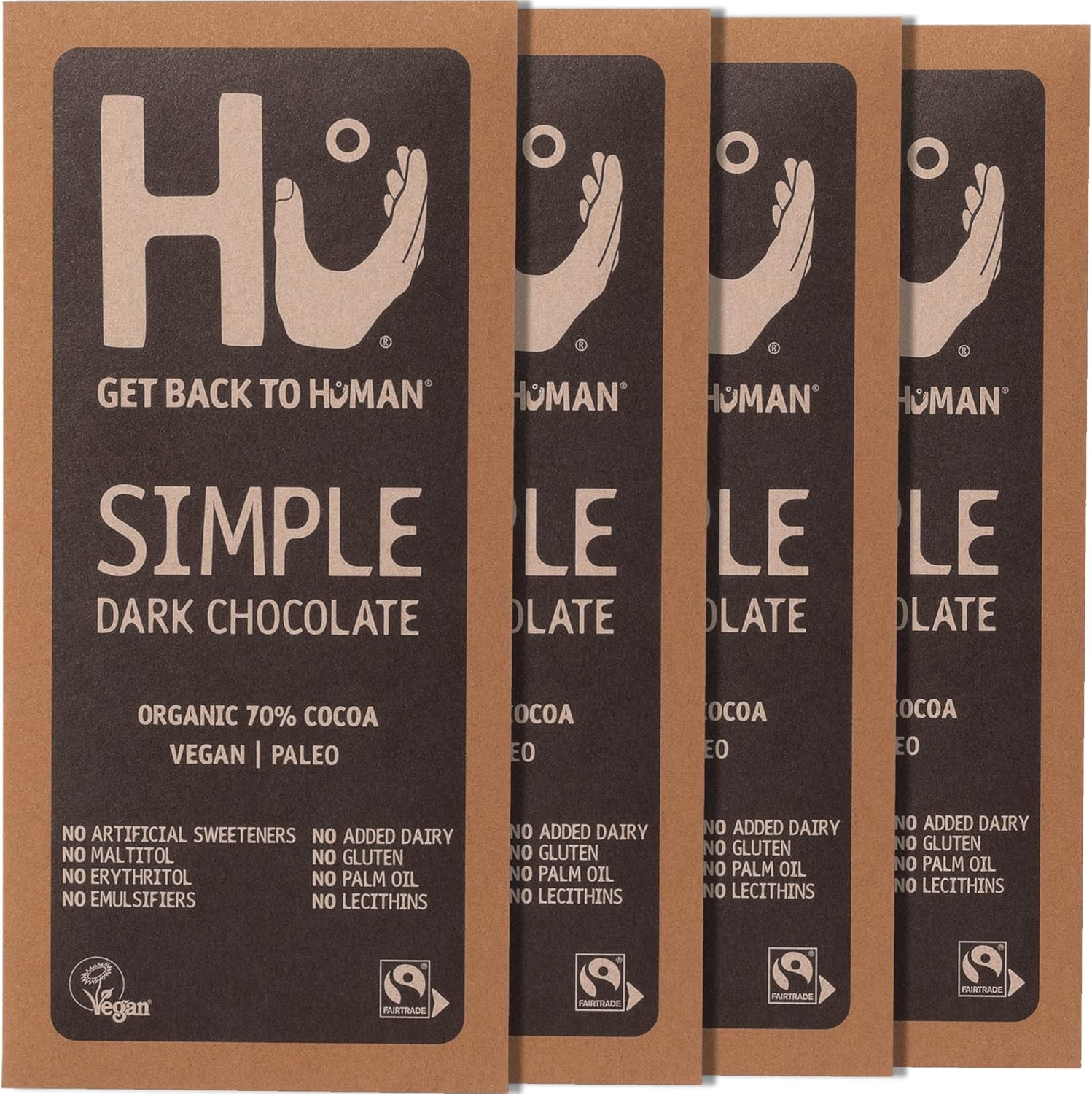 Hu Simple Dark Chocolate Bar, 4 x 60 g - Vegan & Paleo Friendly