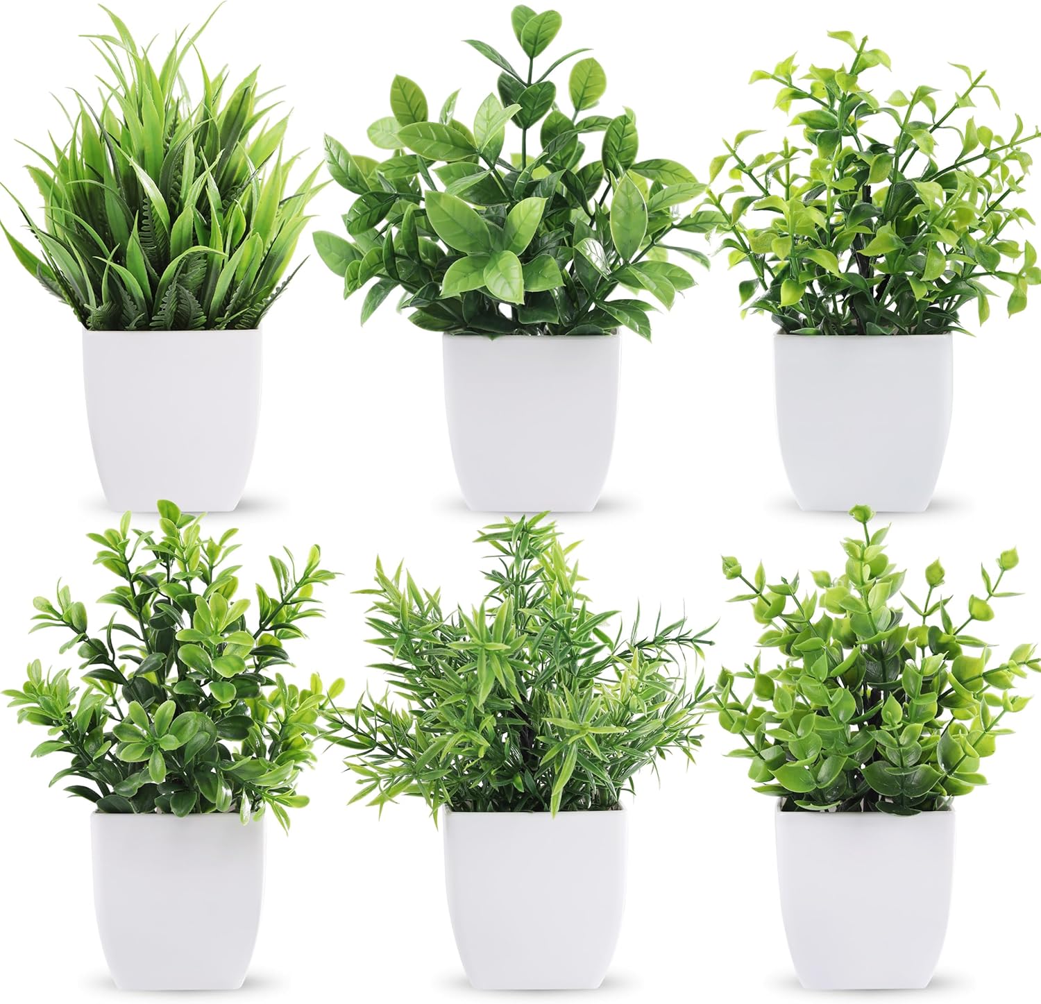 Der Rose 6 Pack Small Fake Plants Artificial Plants in Pots for Home Bthroom Bedroom Living Room Decor Indoor（White）