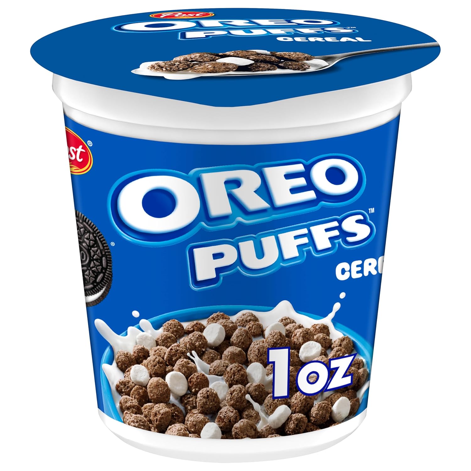 Post Oreo Puff Cereal Cup, Chocolate Cereal, 1 oz cup (Pack of 12)